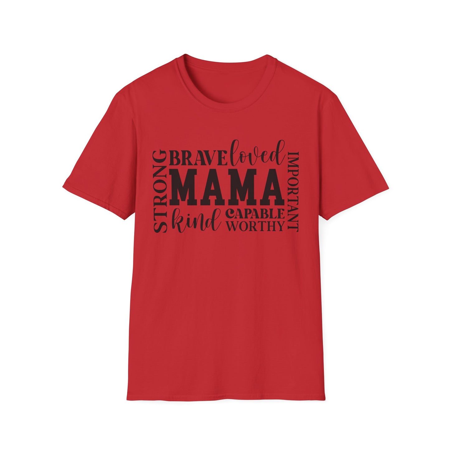 Mama Word Cloud T-Shirt — Strong Brave Loved Kind Capable Worthy
