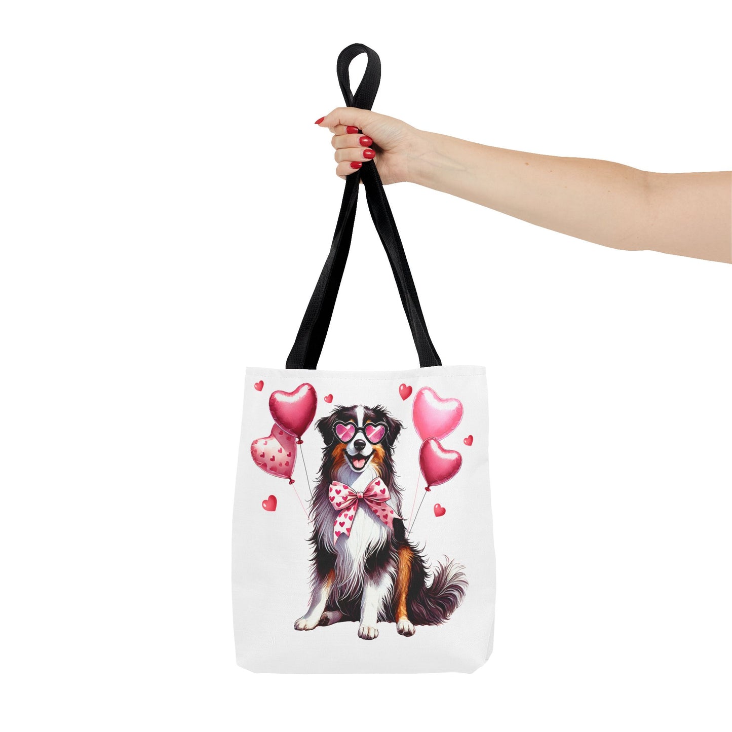 Cute Dog Valentine's Day Tote Bag with Heart Balloons