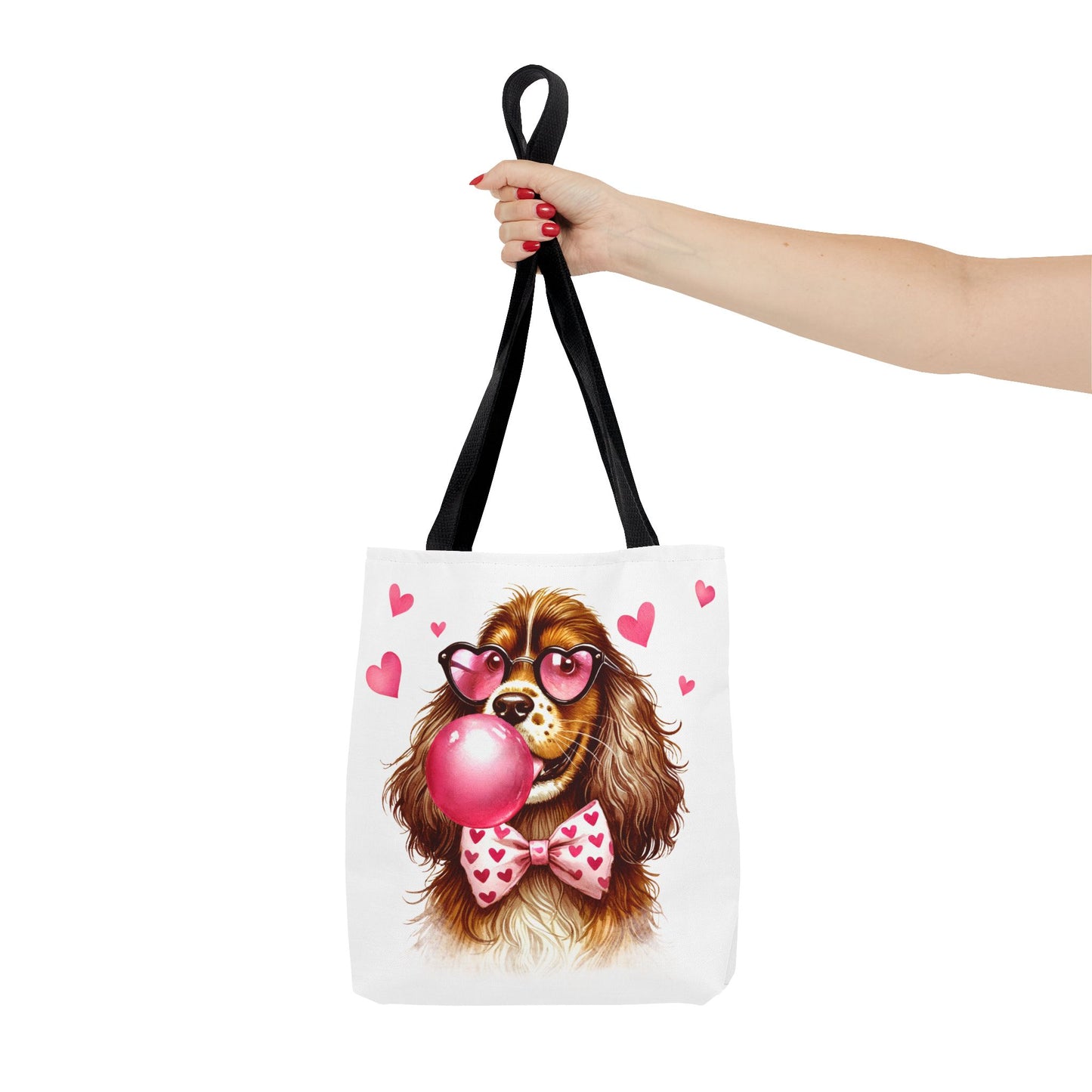 Cute English Cocker Spaniel Dog Tote Bag with Hearts and Bubble Gum – Perfect for Pet Lovers
