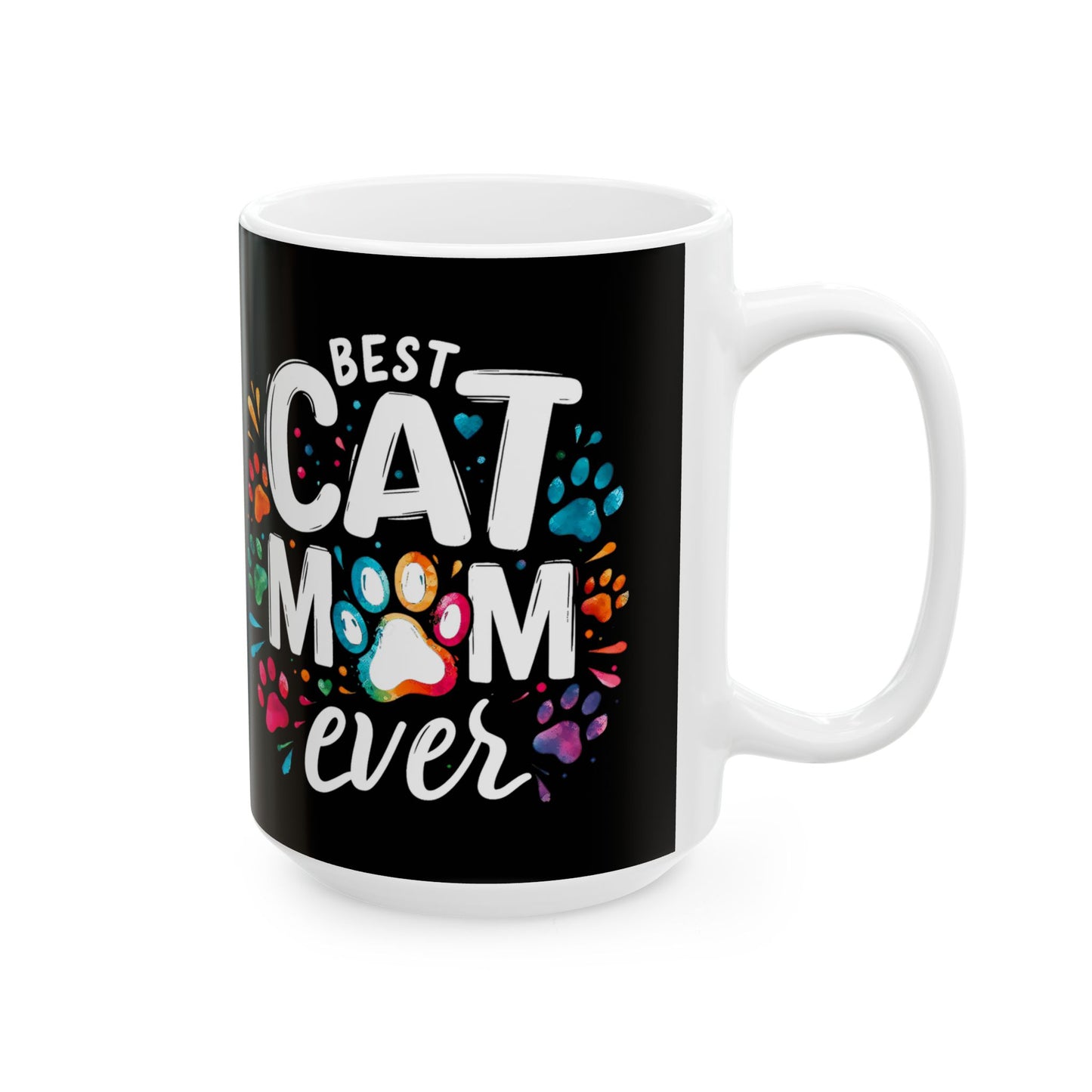 Best Cat Mom Ever Ceramic Mug - Colorful Pet Paw Print Design, Perfect Gift for Cat Lovers
