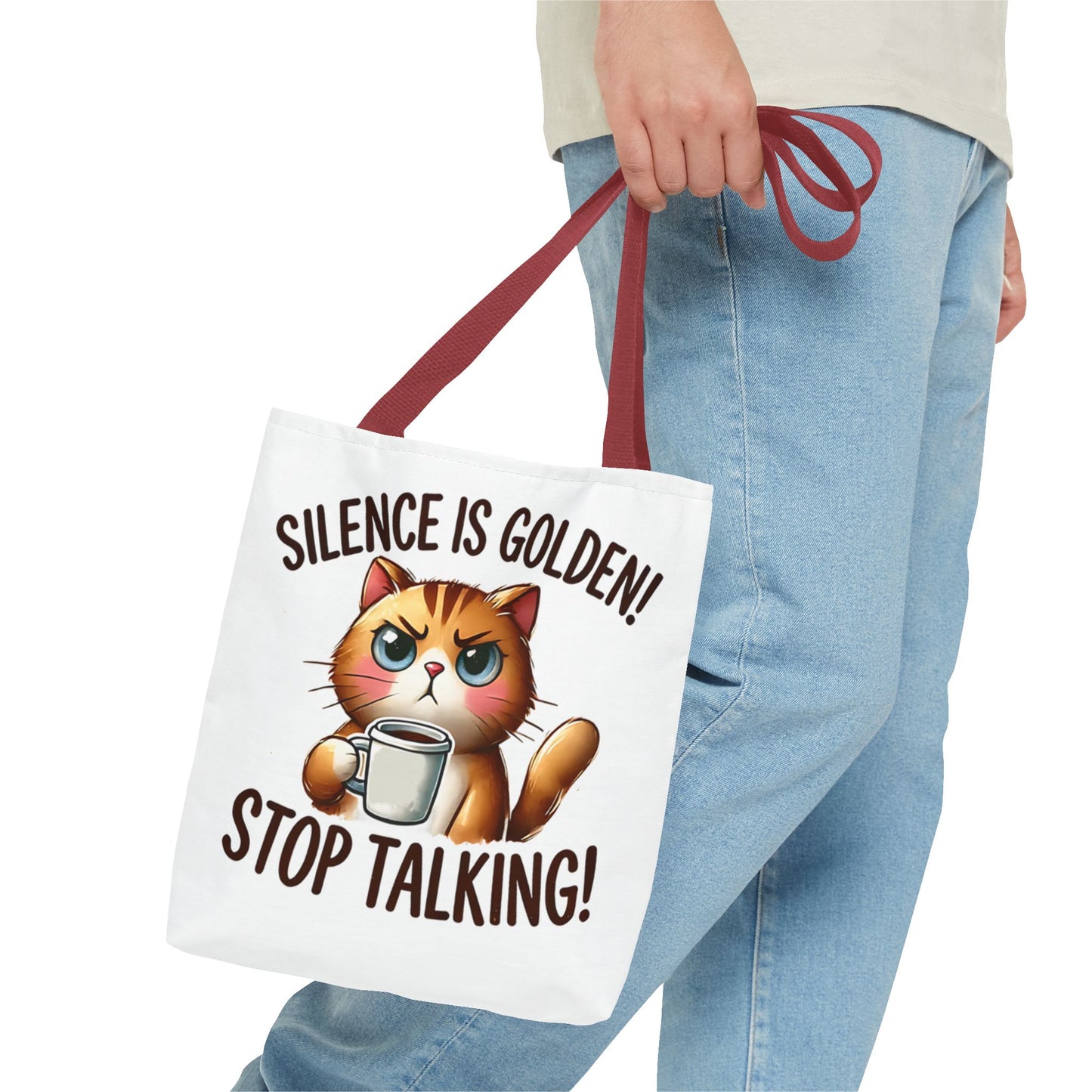 Silence is Golden Cat Tote Bag - Funny Coffee Lover's Gift