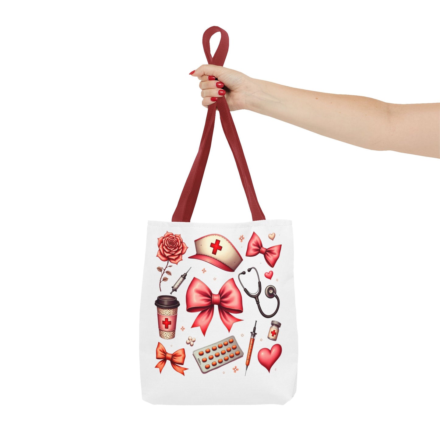 Nurse-Themed Tote Bag with Heart and Medical Designs