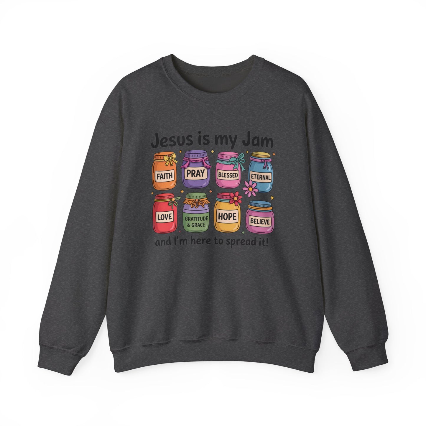 Christian Crewneck Sweatshirt — "Jesus is My Jam" Jam Jars Design