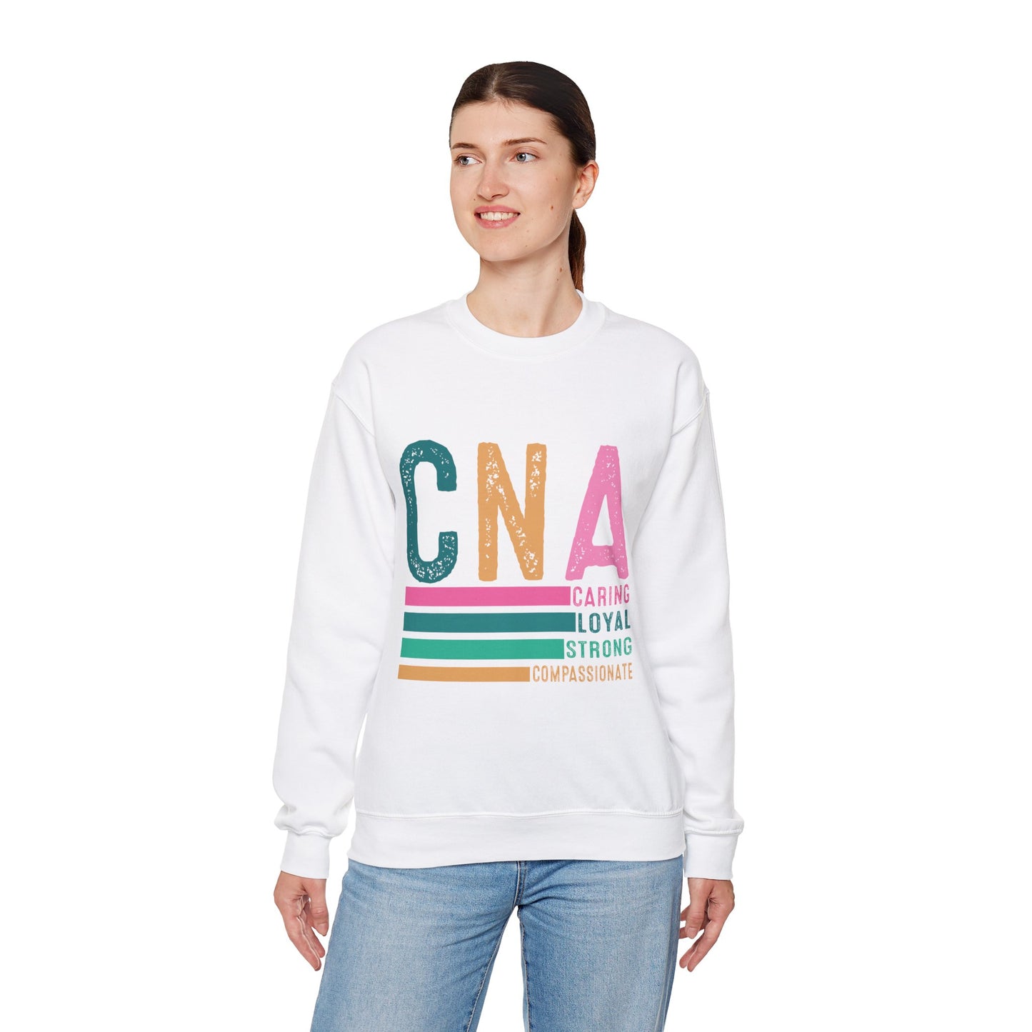 CNA Pride Crewneck Sweatshirt | Caring, Loyal, Strong & Compassionate