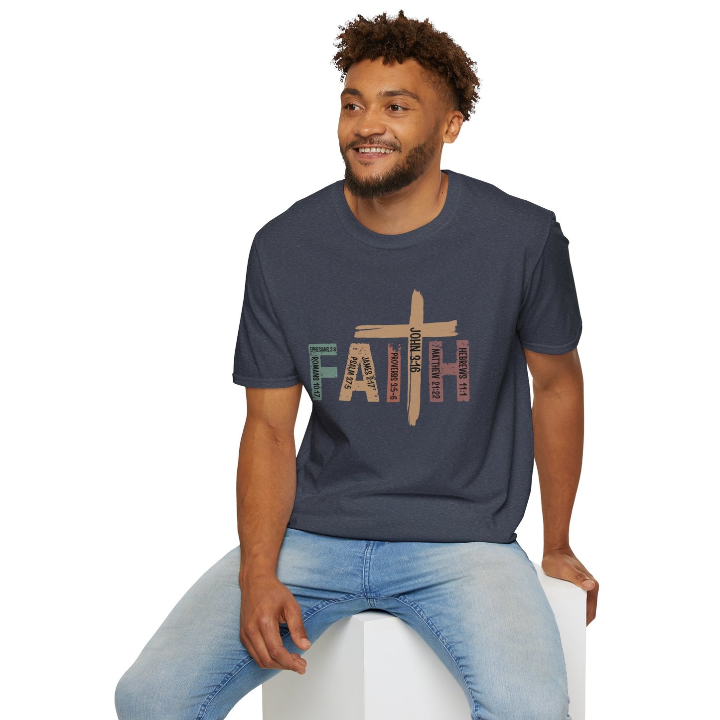 Faith Cross T-Shirt — Rustic Multicolor Christian Tee