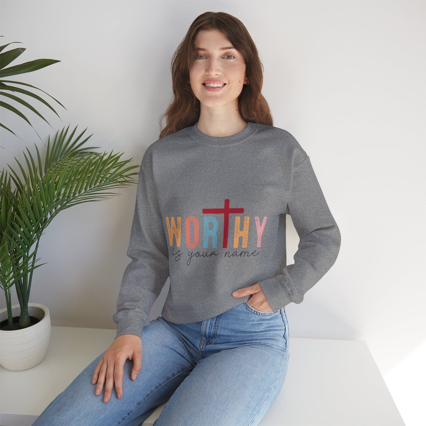 Worthy Unisex Heavy Blend Crewneck Sweatshirt - Inspirational Faith Apparel
