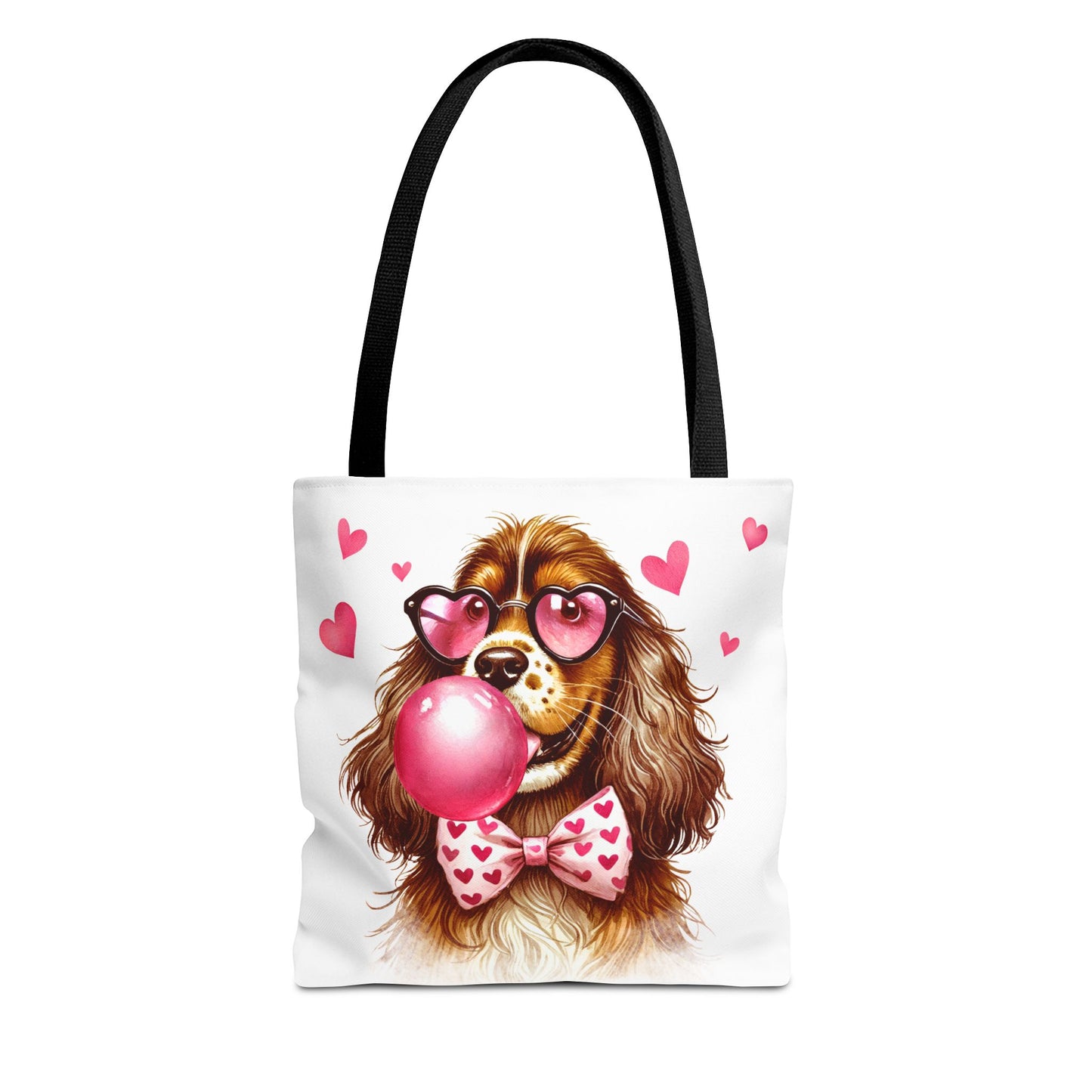 Cute English Cocker Spaniel Dog Tote Bag with Hearts and Bubble Gum – Perfect for Pet Lovers