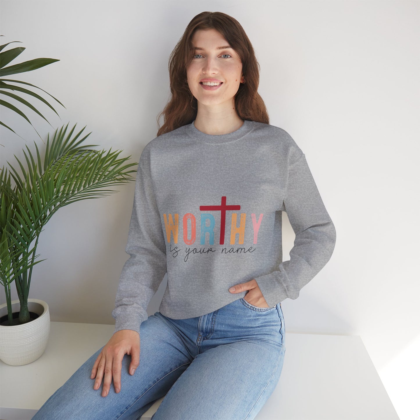 Worthy Unisex Heavy Blend Crewneck Sweatshirt - Inspirational Faith Apparel