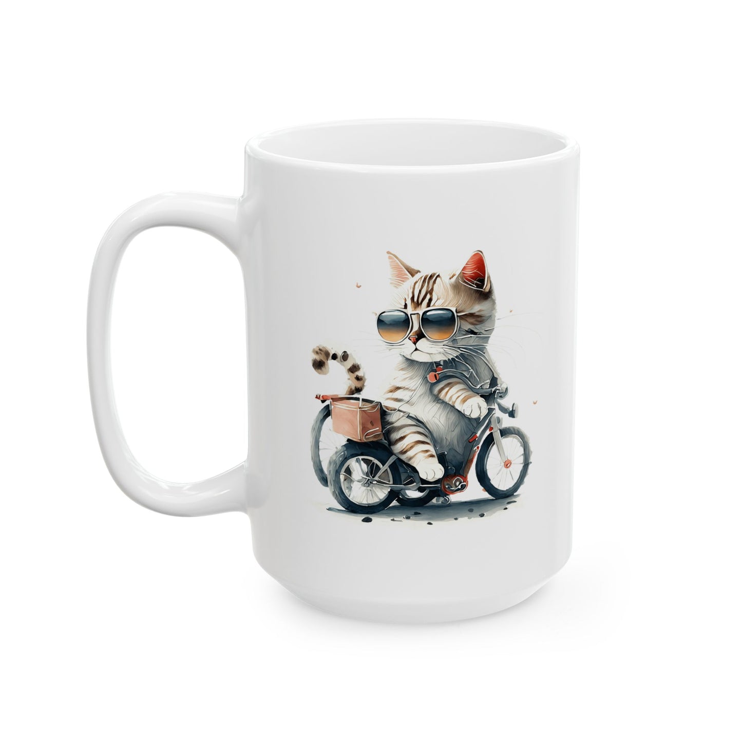 Bicycle Cat Ceramic Mug – Coffee Cup (11oz & 15oz)
