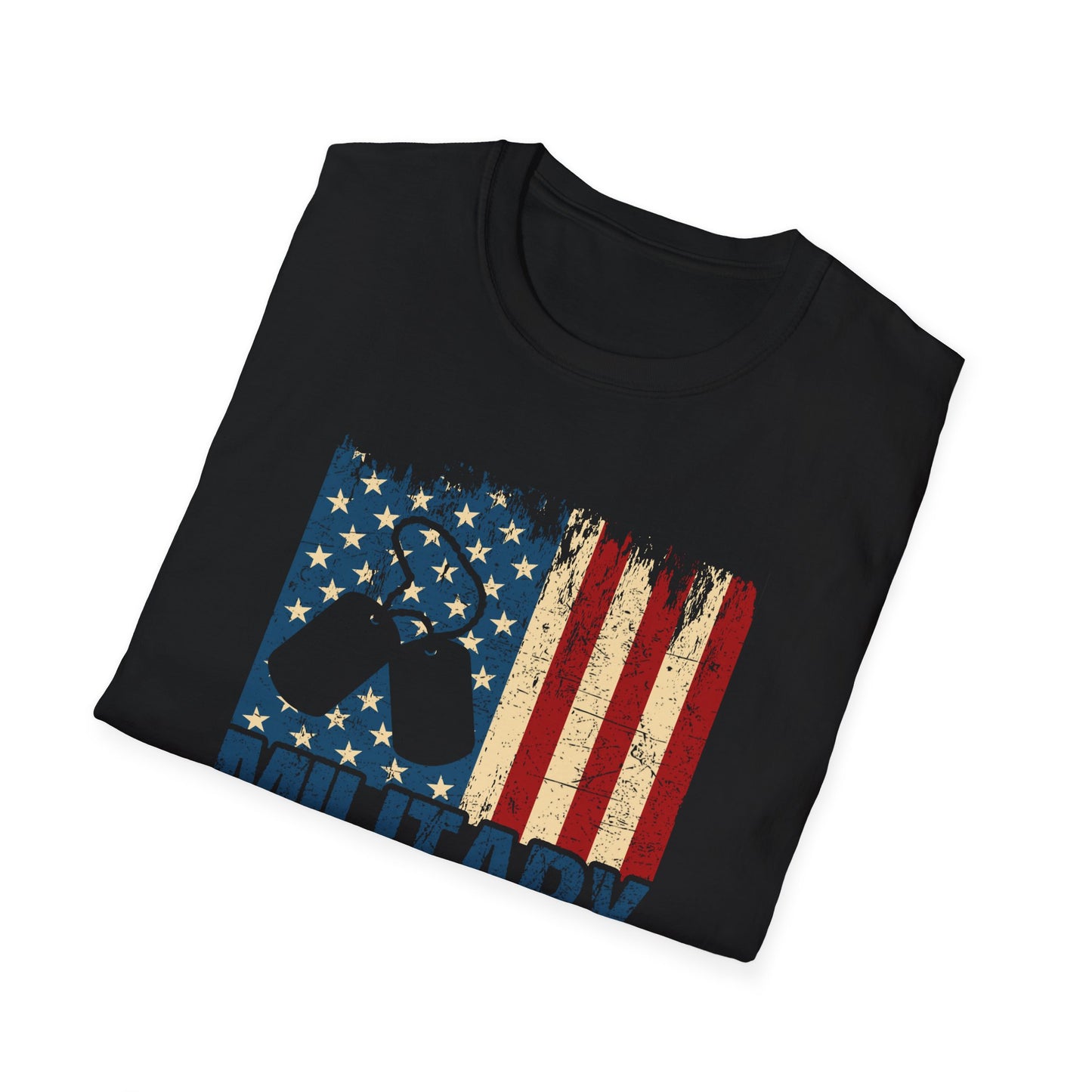 Military Mom T-Shirt – Distressed American Flag & Dog Tag Patriotic Tee