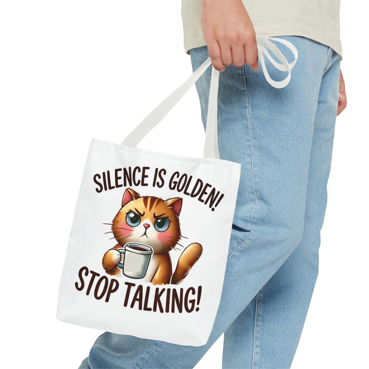 Silence is Golden Cat Tote Bag - Funny Coffee Lover's Gift