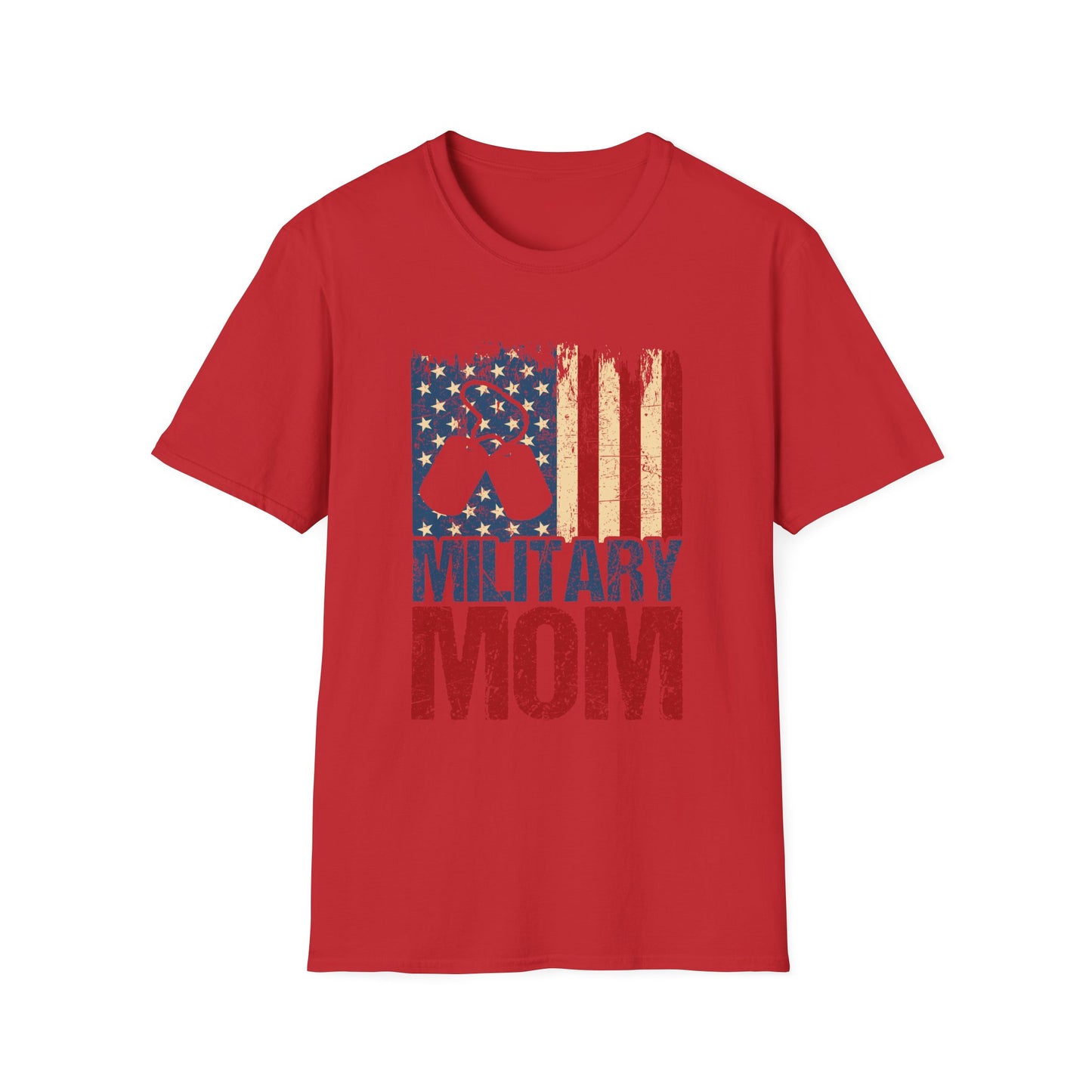 Military Mom T-Shirt – Distressed American Flag & Dog Tag Patriotic Tee