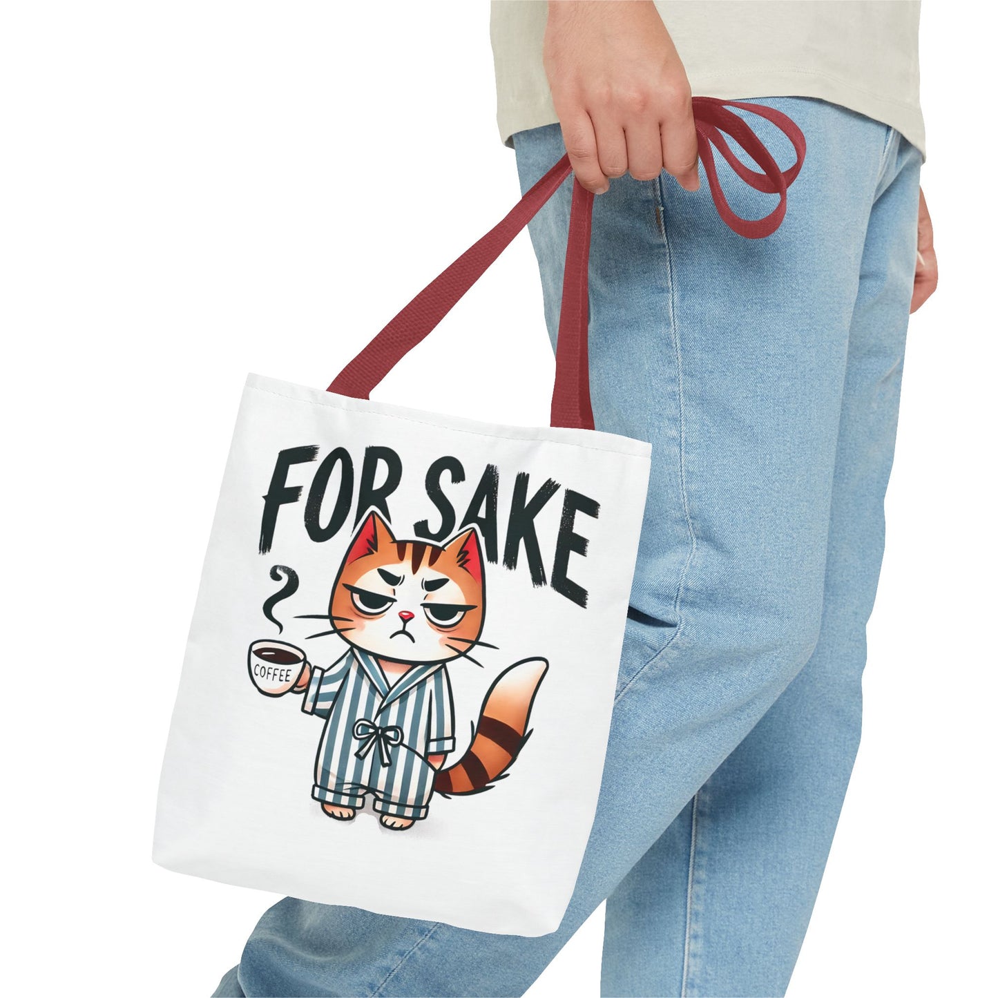 Funny Cat Coffee Tote Bag - 'For Sake' Design - Perfect Gift for Cat Lovers