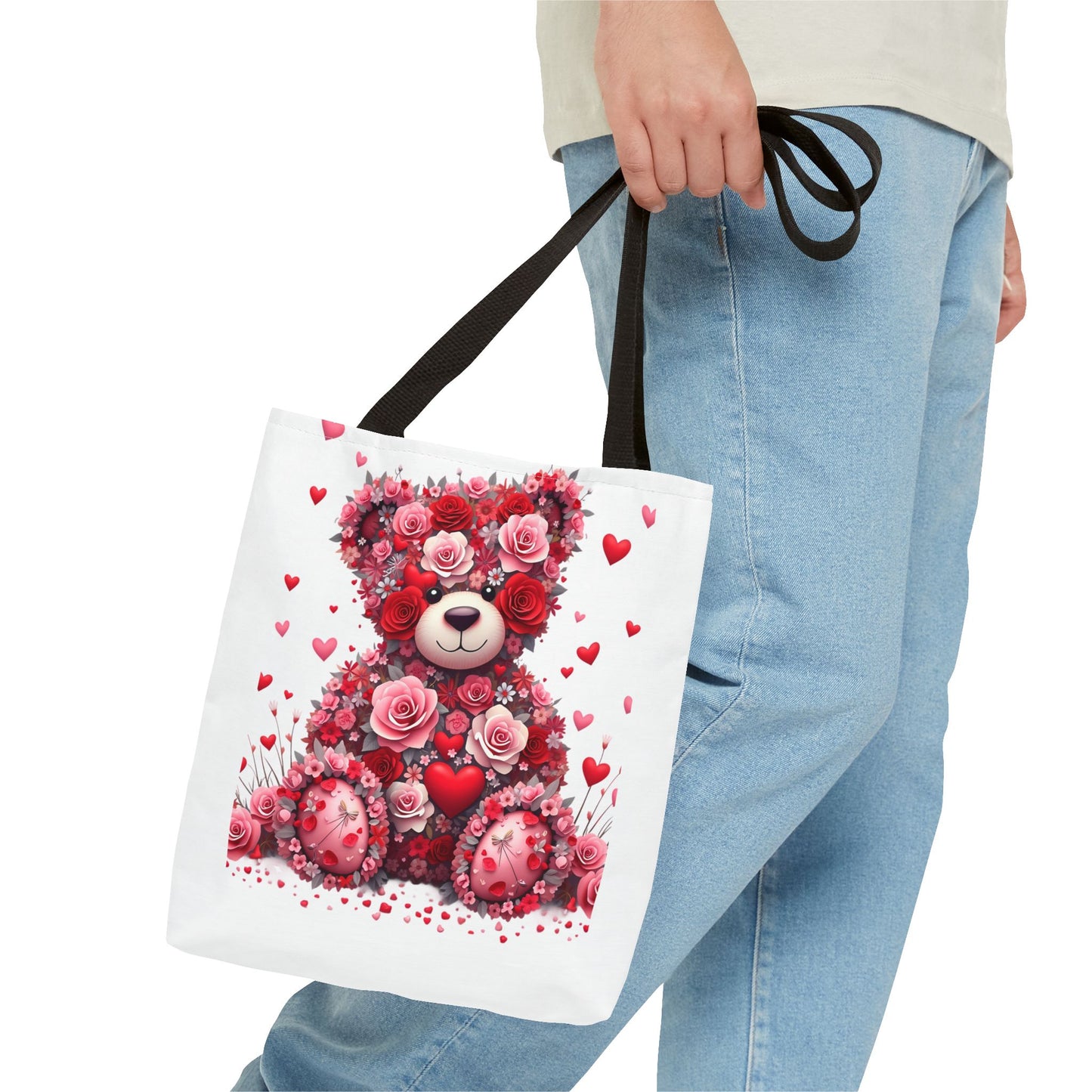 Cute Floral Bear Tote Bag for Valentine's Day