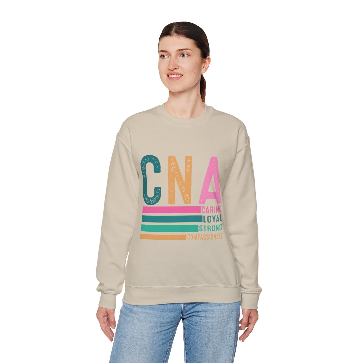 CNA Pride Crewneck Sweatshirt | Caring, Loyal, Strong & Compassionate