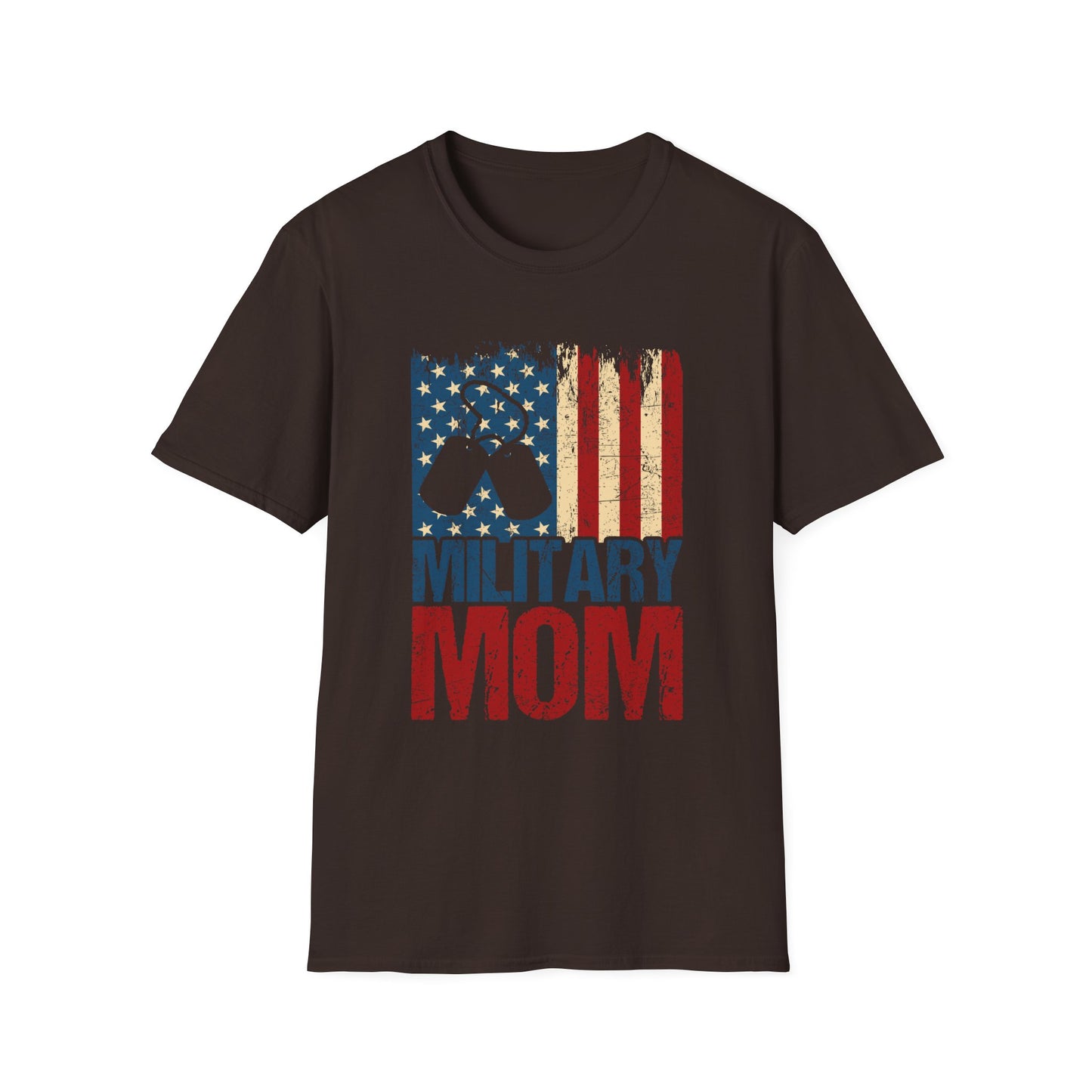 Military Mom T-Shirt – Distressed American Flag & Dog Tag Patriotic Tee