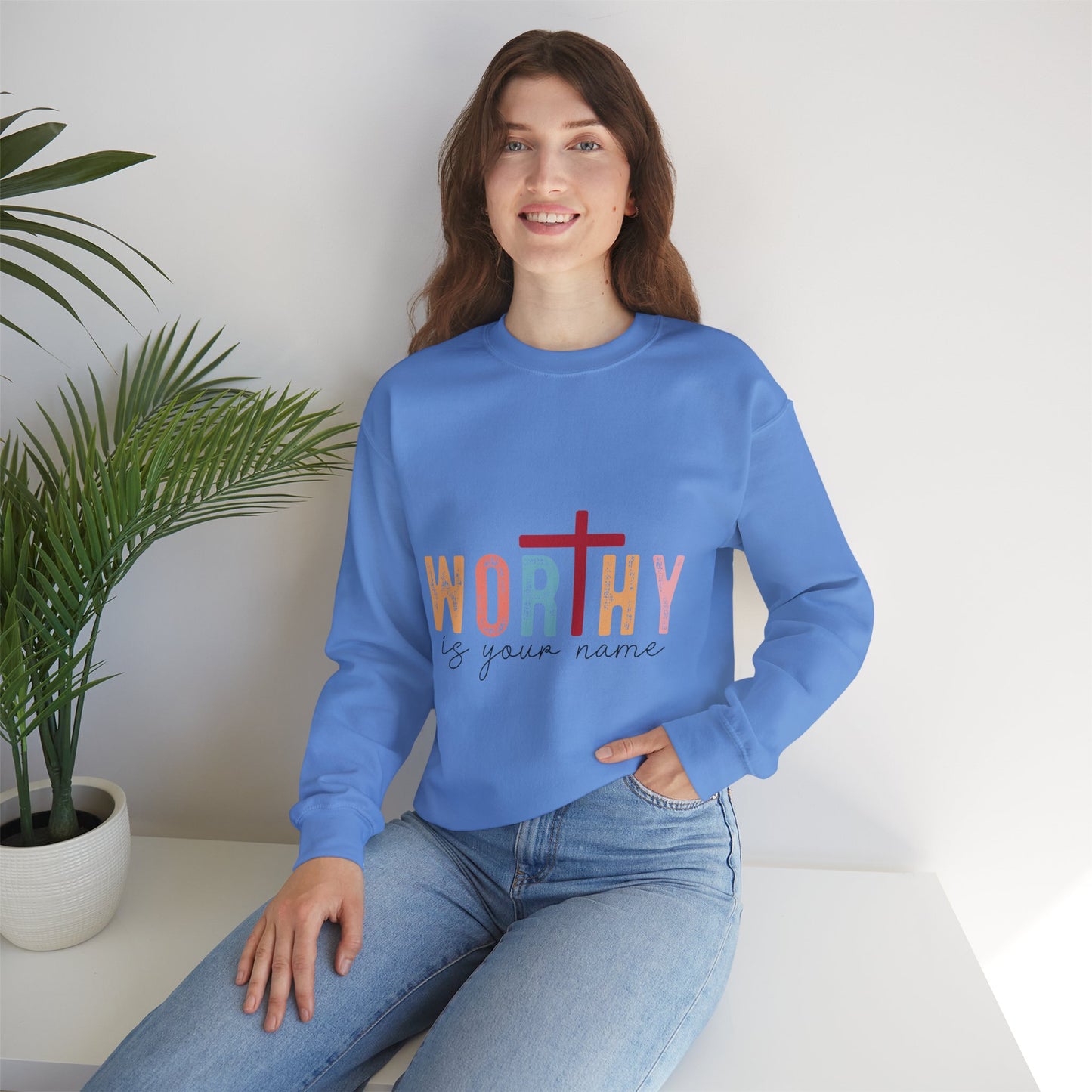 Worthy Unisex Heavy Blend Crewneck Sweatshirt - Inspirational Faith Apparel