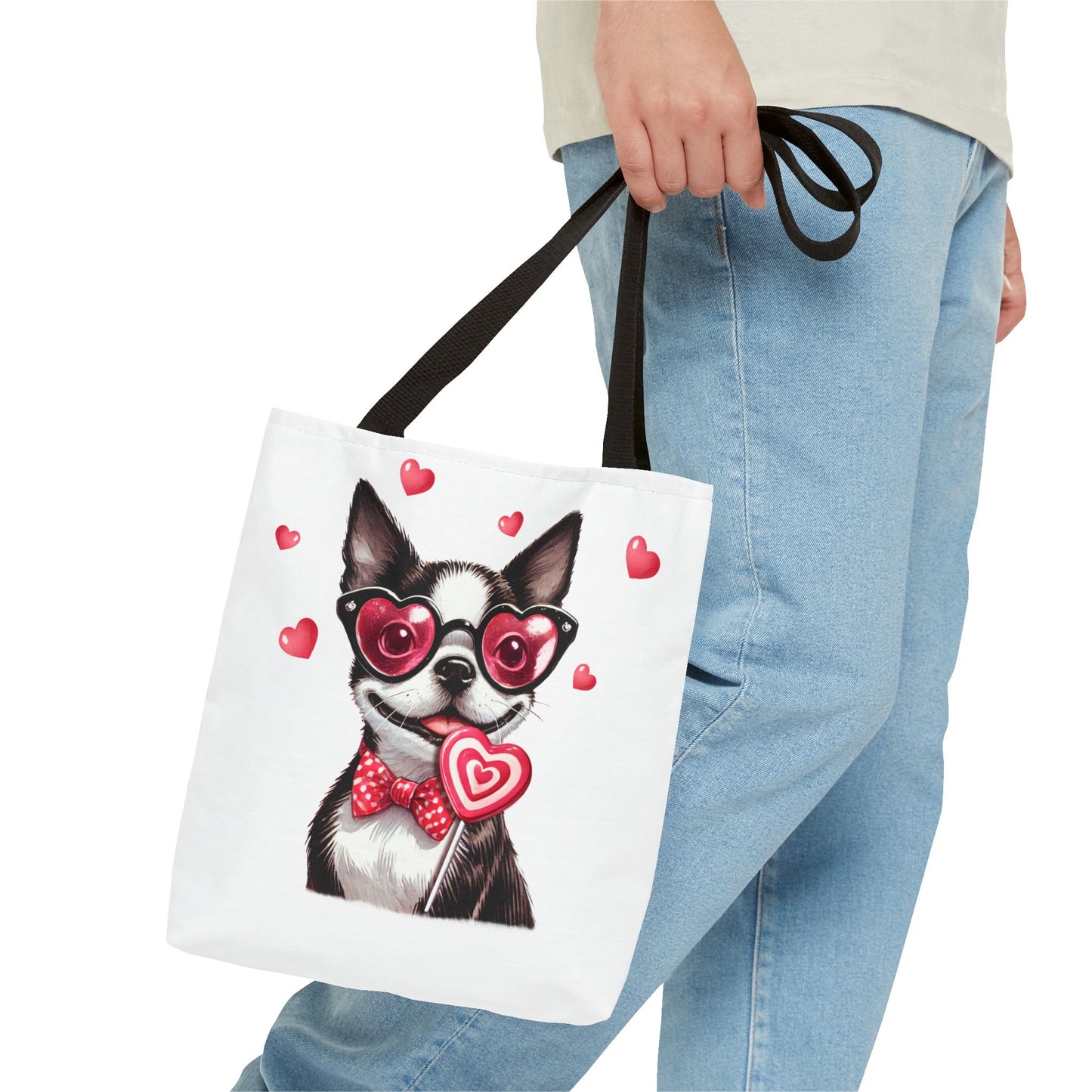 Cute Boston Terrier Dog Valentine Tote Bag - Heart Patterned Canvas Bag for Pet Lovers