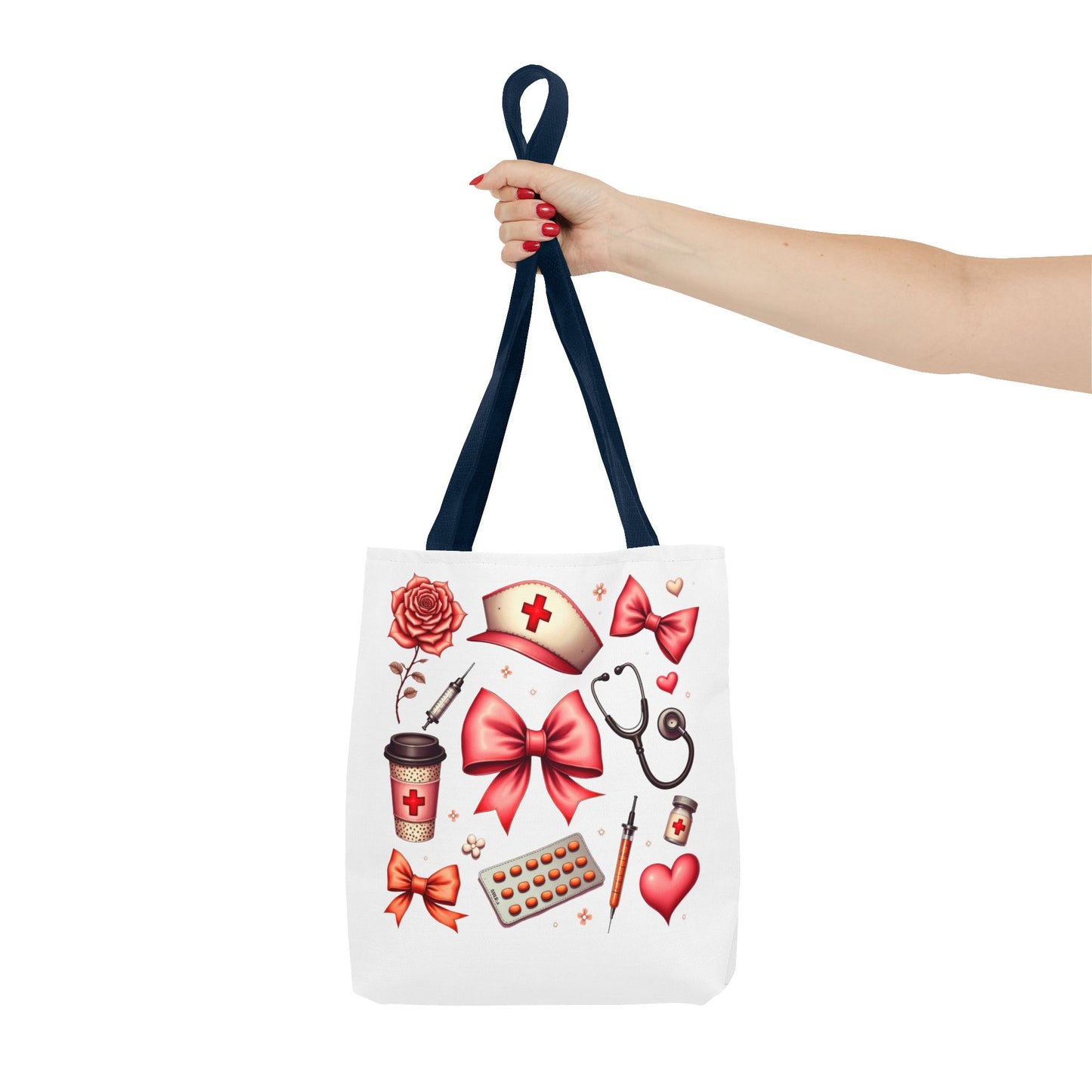 Nurse-Themed Tote Bag with Heart and Medical Designs