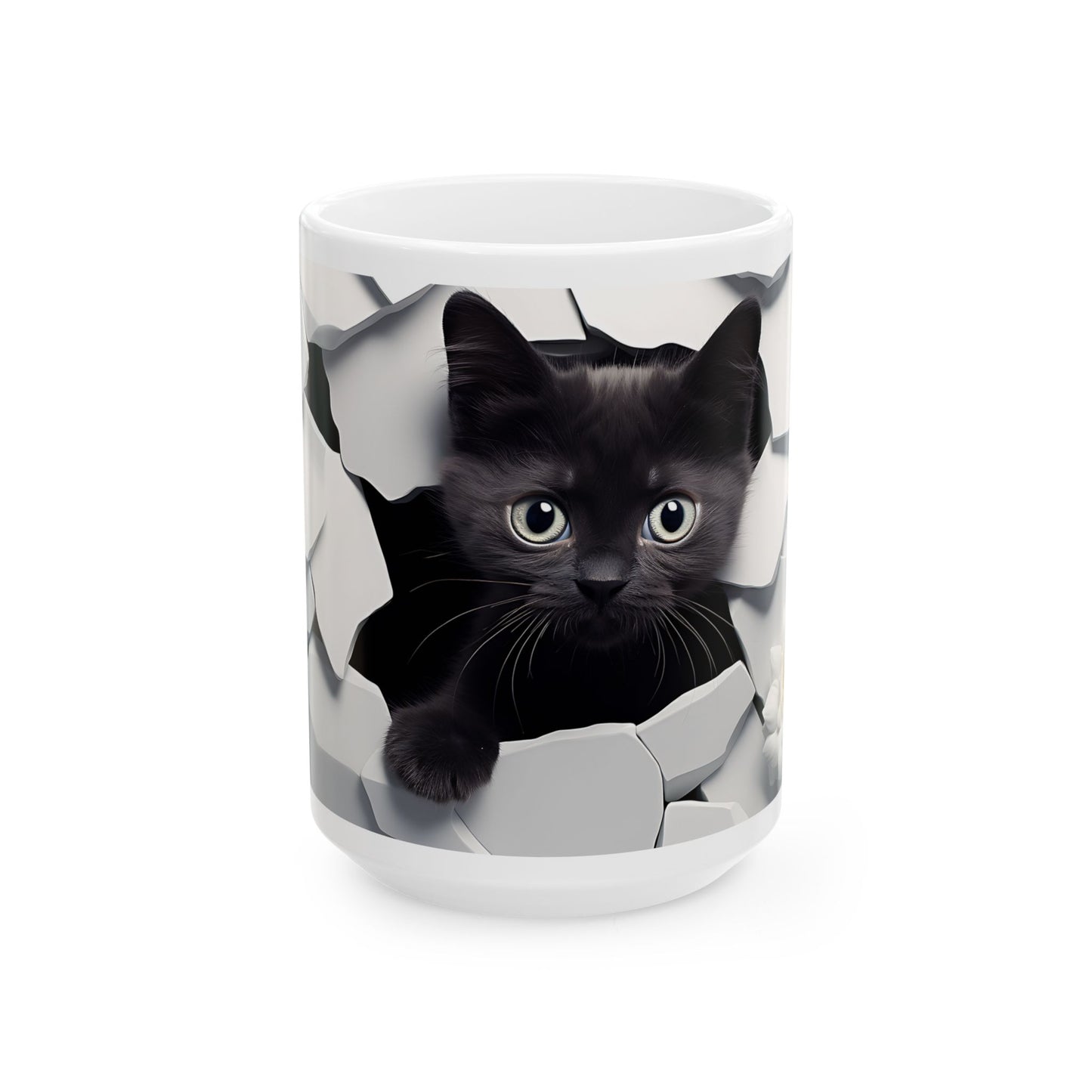 Cracked Wall Cat Mug - 11oz & 15oz Ceramic Drinking Cup for Cat Lovers