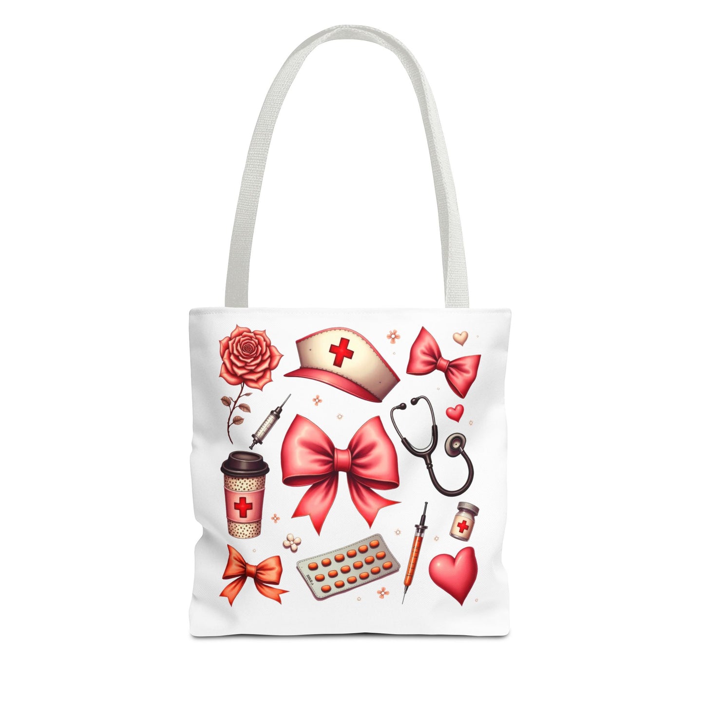 Nurse-Themed Tote Bag with Heart and Medical Designs
