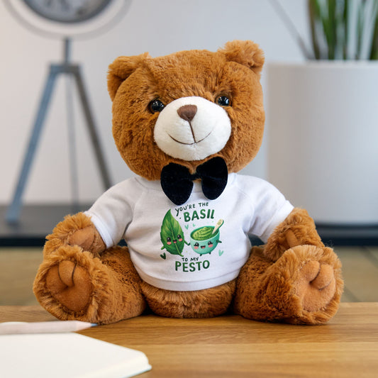 Cute Teddy Bear with "You're the Basil to My Pesto" T-Shirt - Perfect Gift for Food Lovers