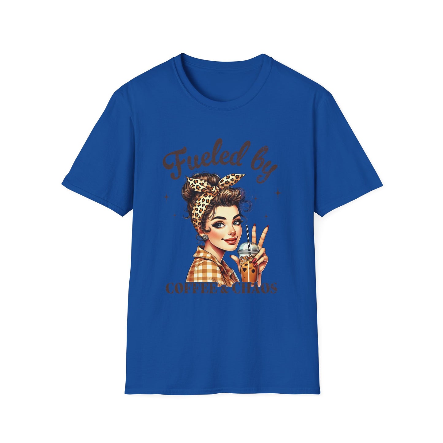 Fueled by Coffee & Chaos T-Shirt — Retro Rosie Girl Coffee Lover Tee