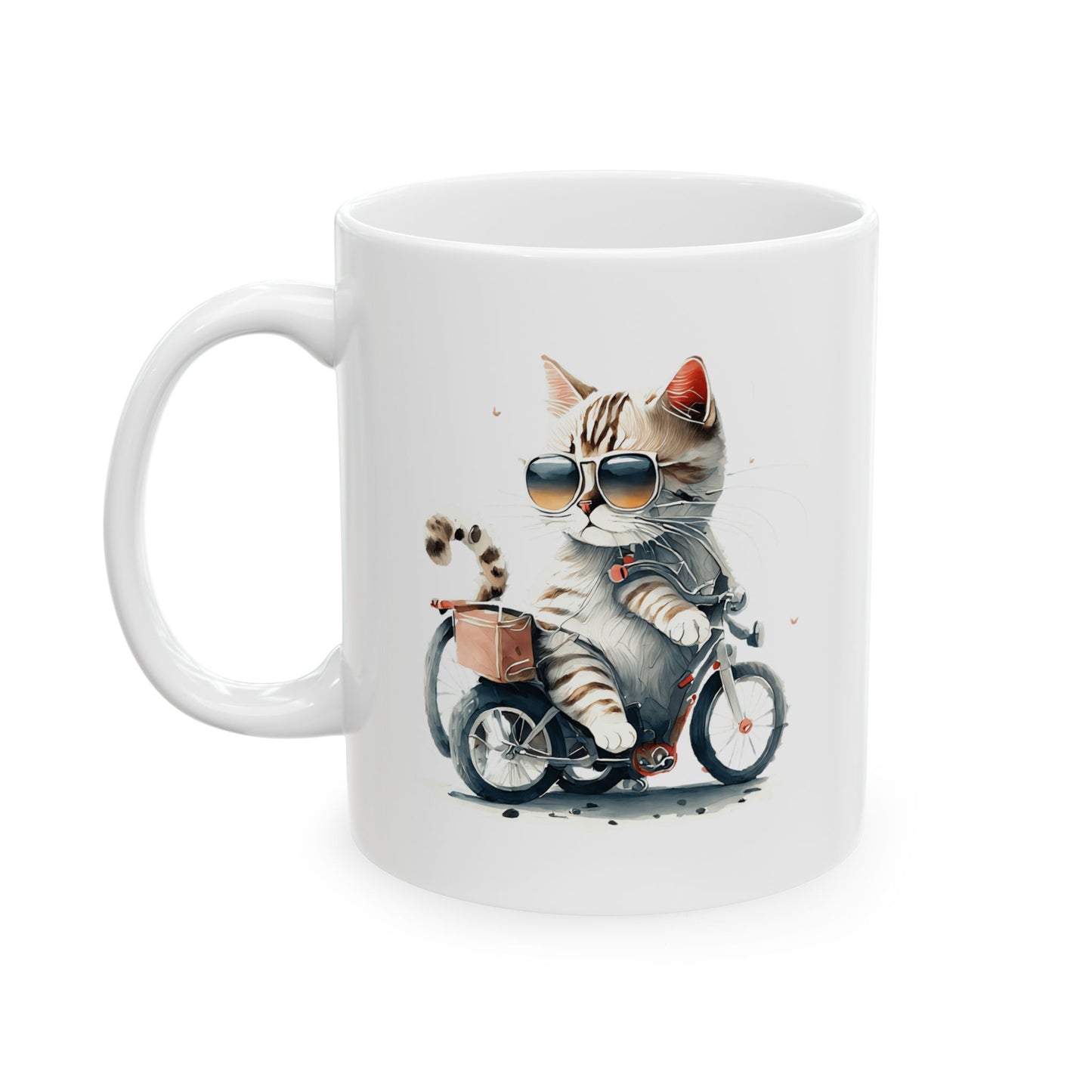 Bicycle Cat Ceramic Mug – Coffee Cup (11oz & 15oz)