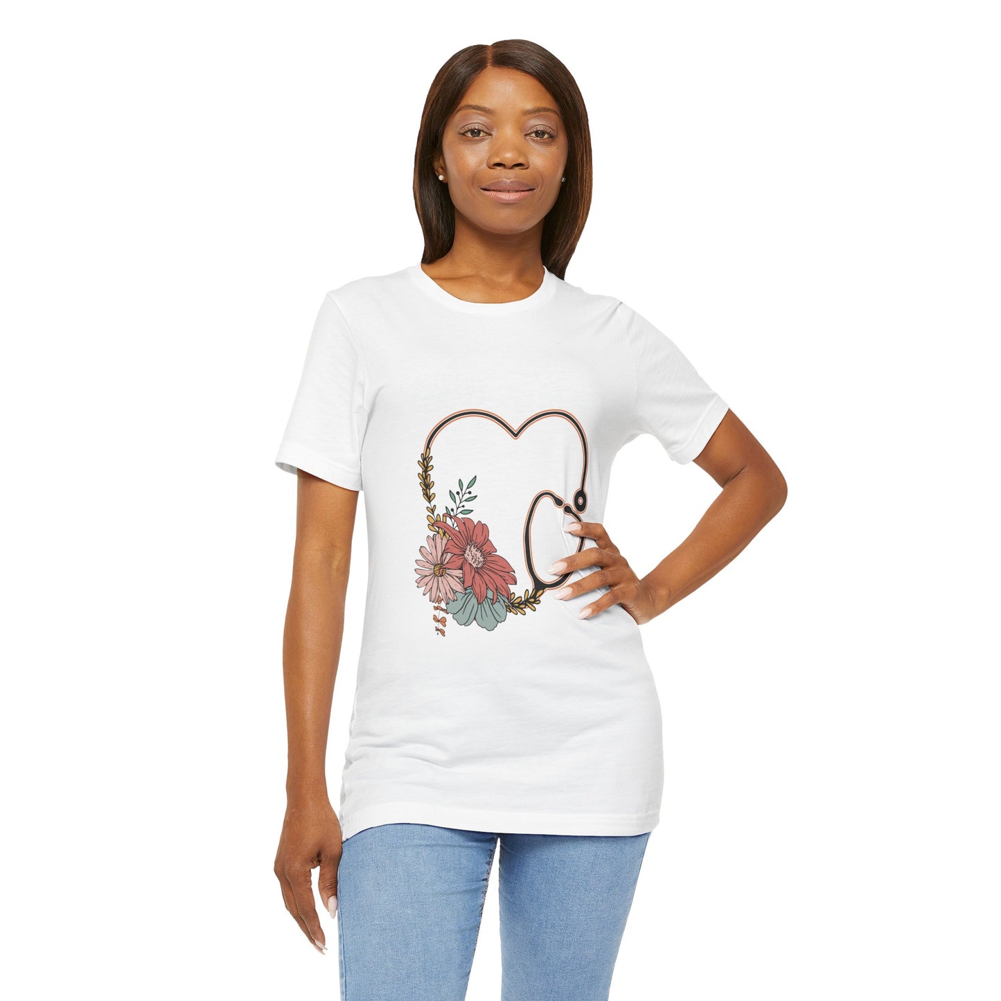 Floral Stethoscope Unisex Jersey Tee - Perfect Gift for Healthcare Workers