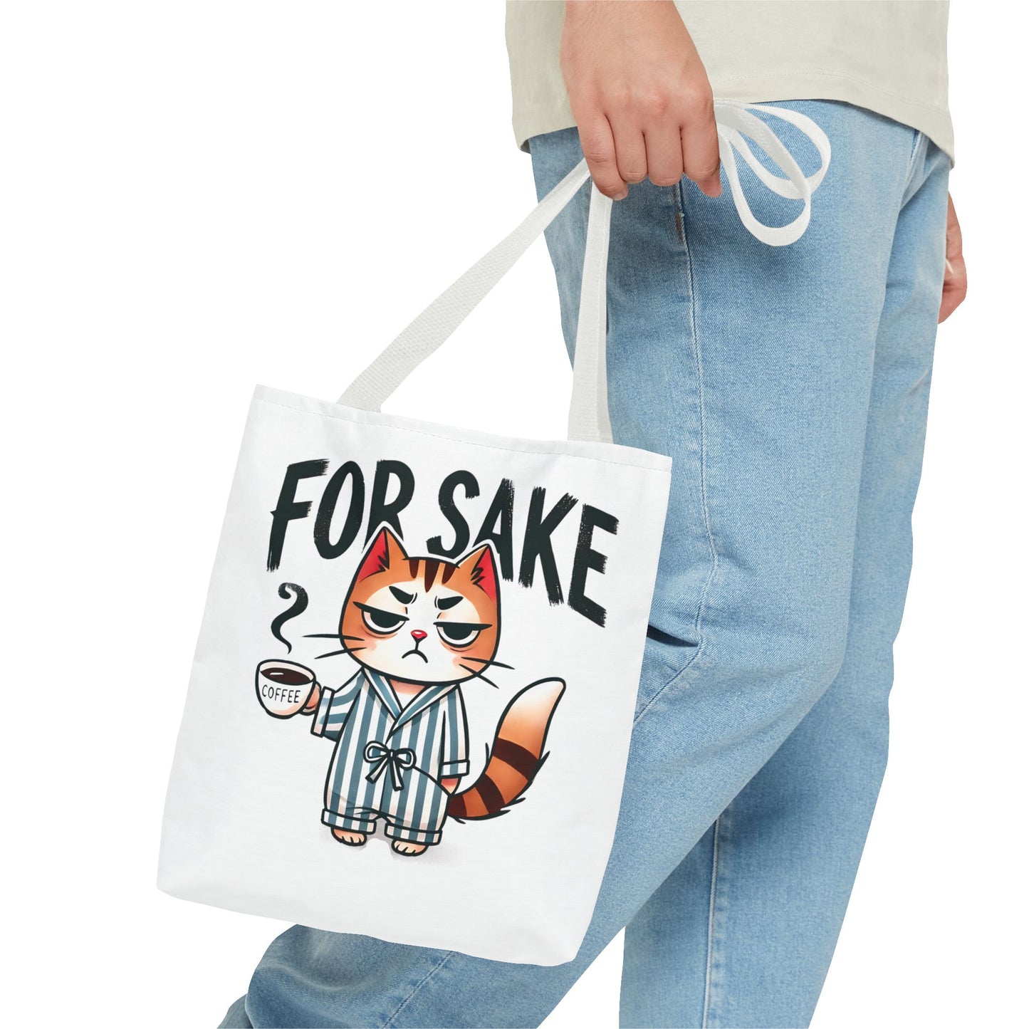 Funny Cat Coffee Tote Bag - 'For Sake' Design - Perfect Gift for Cat Lovers
