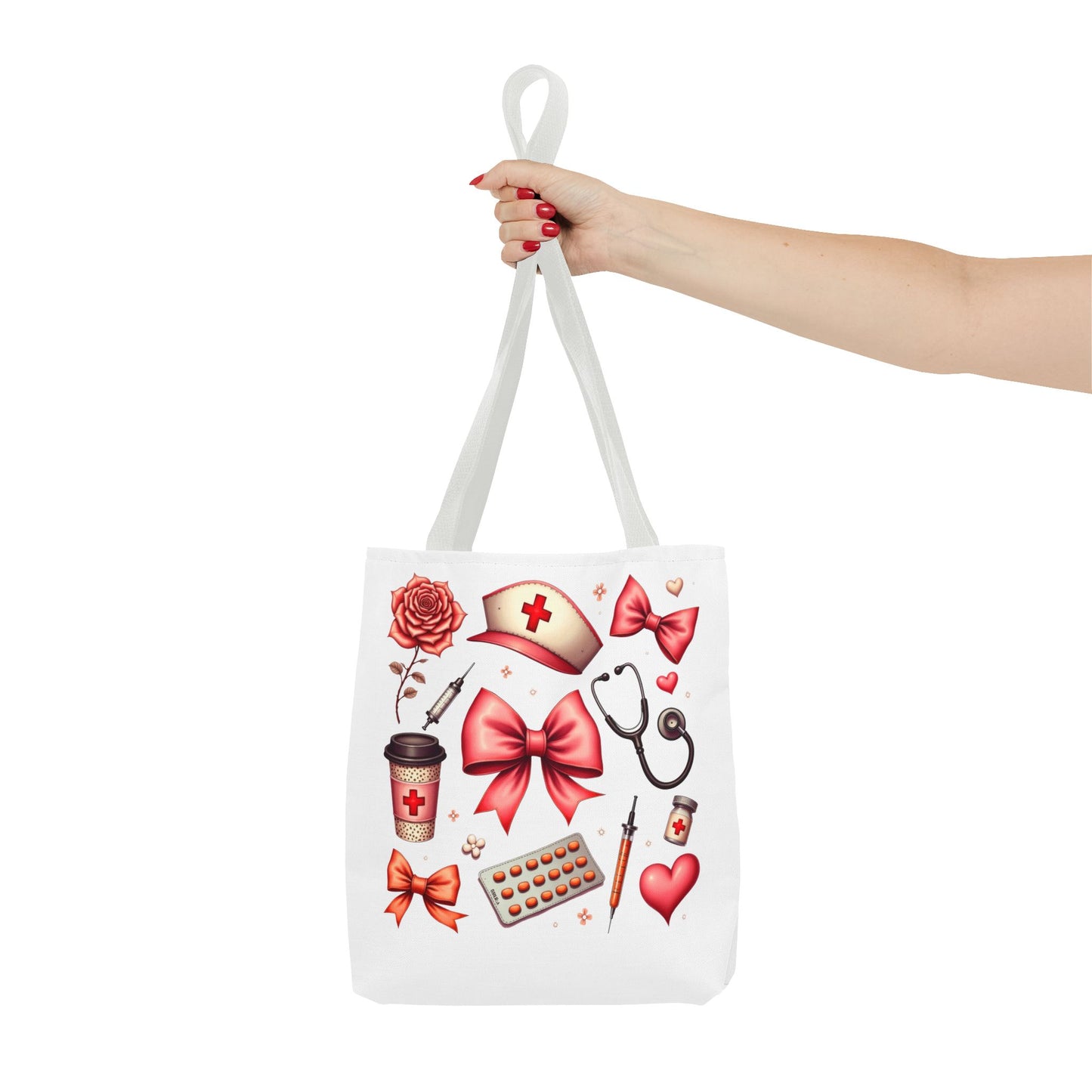 Nurse-Themed Tote Bag with Heart and Medical Designs