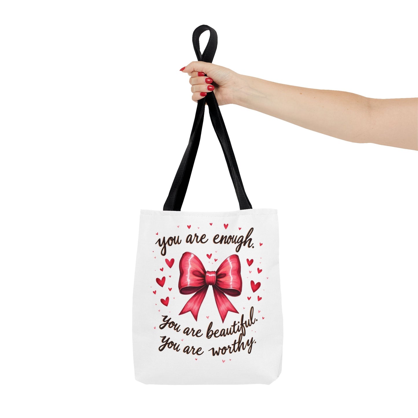 You Are Enough Tote Bag - Inspirational Bow Design for Empowerment and Self-Love