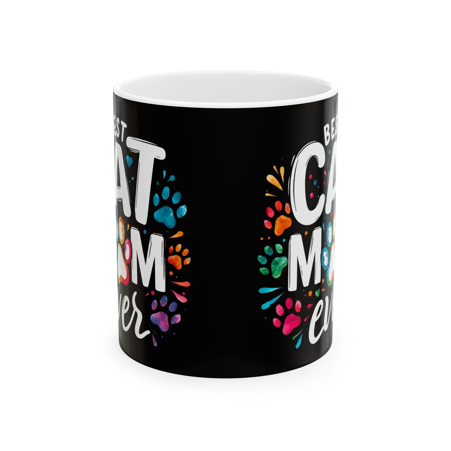 Best Cat Mom Ever Ceramic Mug - Colorful Pet Paw Print Design, Perfect Gift for Cat Lovers