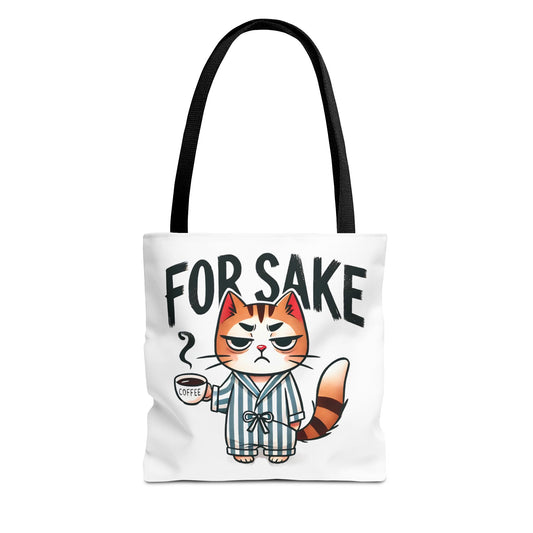 Funny Cat Coffee Tote Bag - 'For Sake' Design - Perfect Gift for Cat Lovers