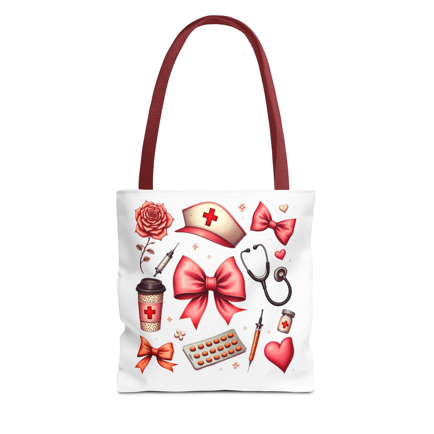 Nurse-Themed Tote Bag with Heart and Medical Designs