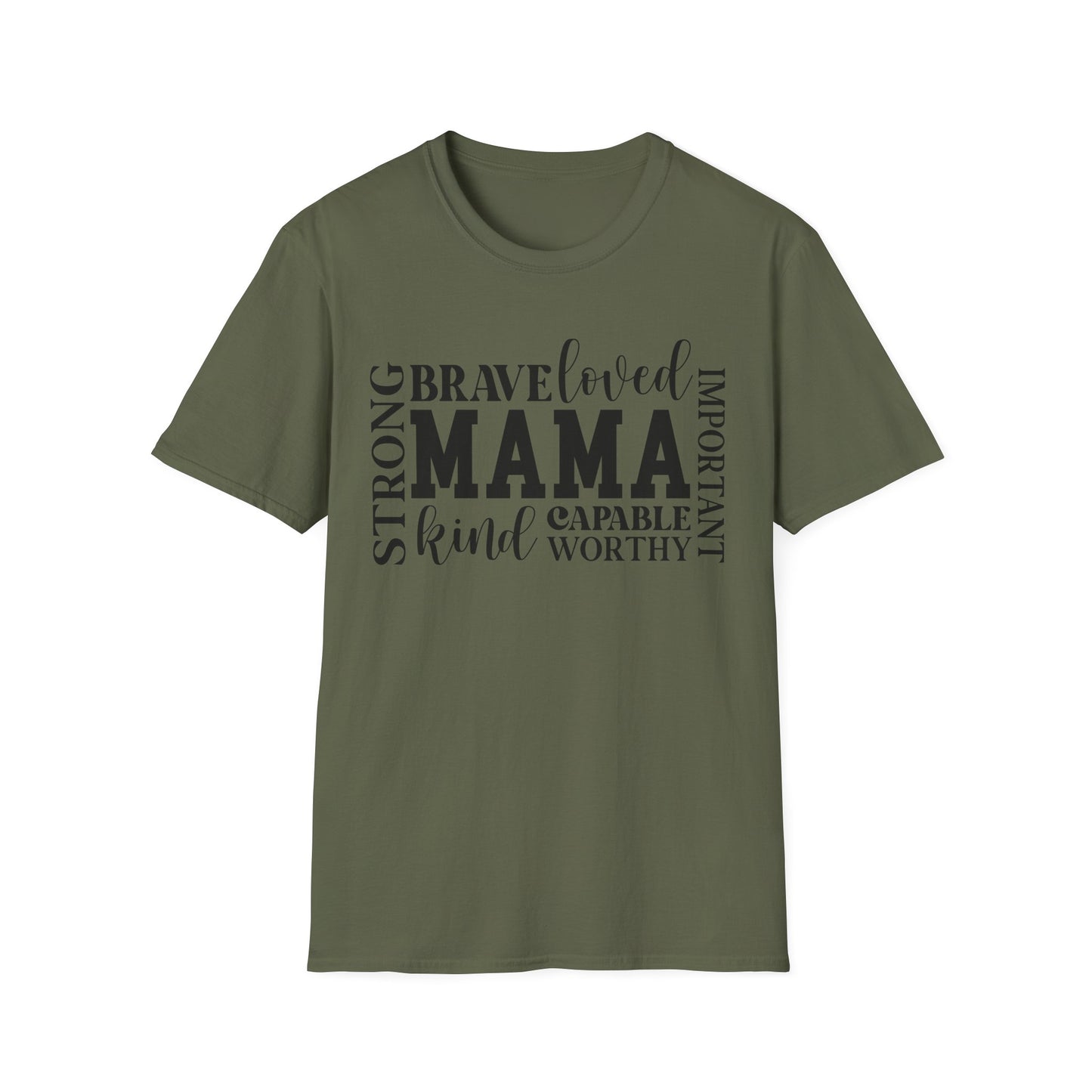 Mama Word Cloud T-Shirt — Strong Brave Loved Kind Capable Worthy