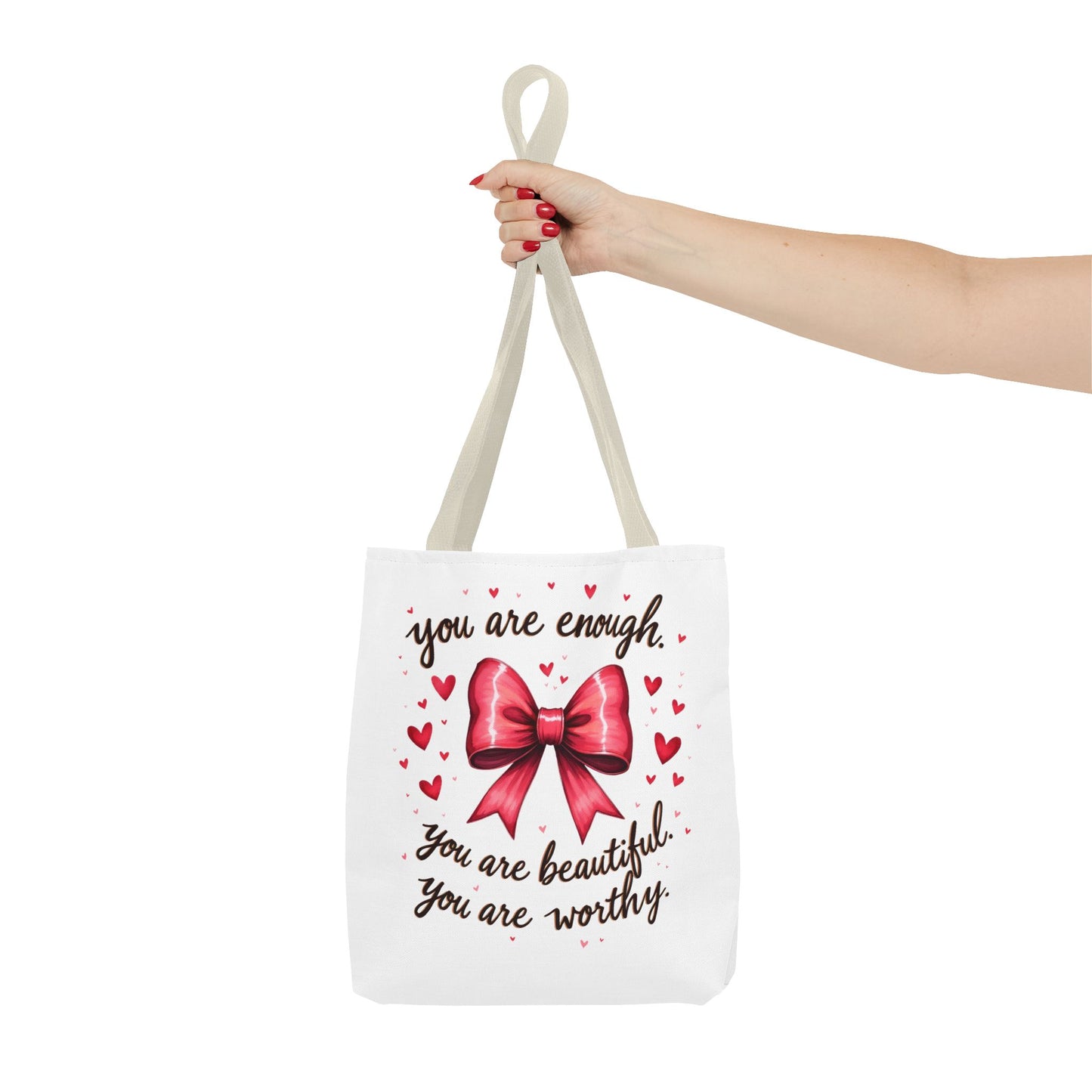 You Are Enough Tote Bag - Inspirational Bow Design for Empowerment and Self-Love