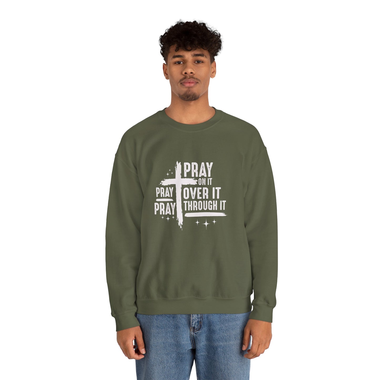 Faith-Inspired Unisex Crewneck Sweatshirt - 'Pray on it, Pray over it, Pray through it'