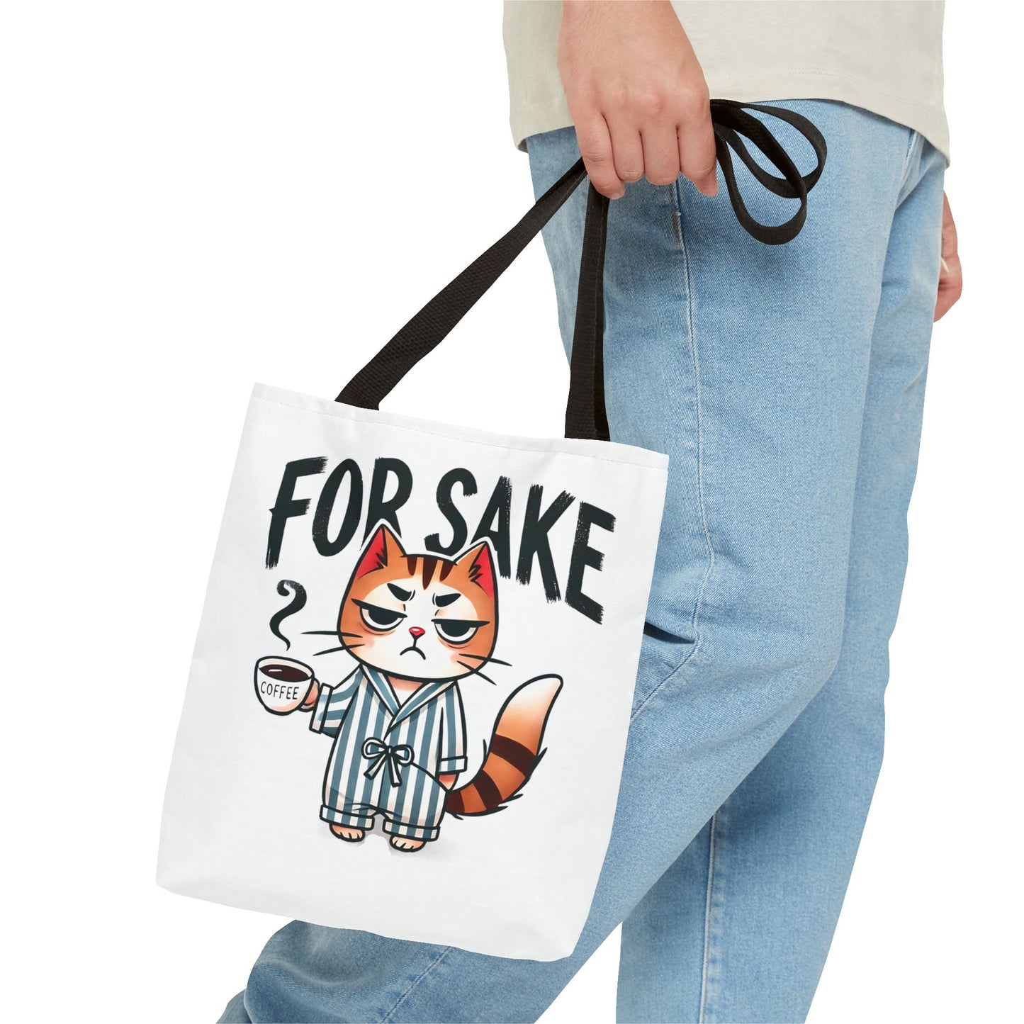 Funny Cat Coffee Tote Bag - 'For Sake' Design - Perfect Gift for Cat Lovers
