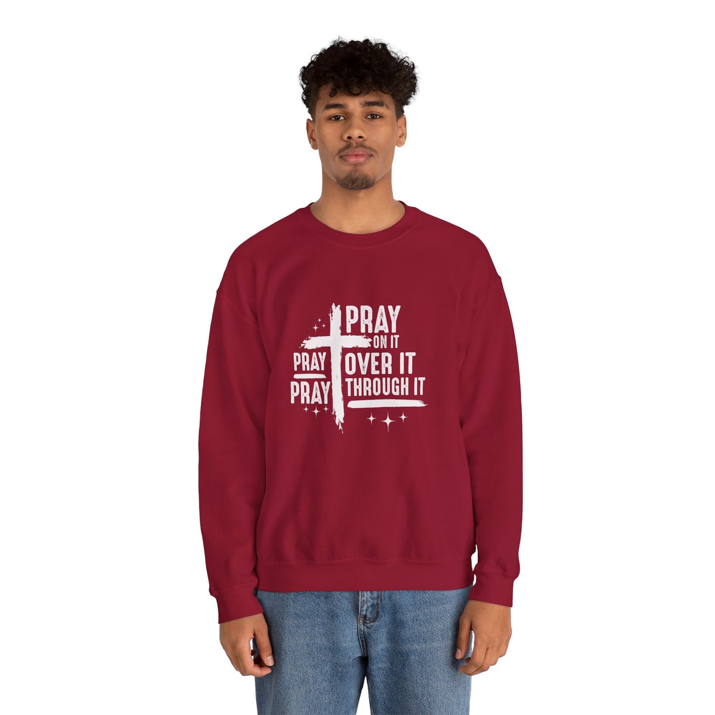 Faith-Inspired Unisex Crewneck Sweatshirt - 'Pray on it, Pray over it, Pray through it'