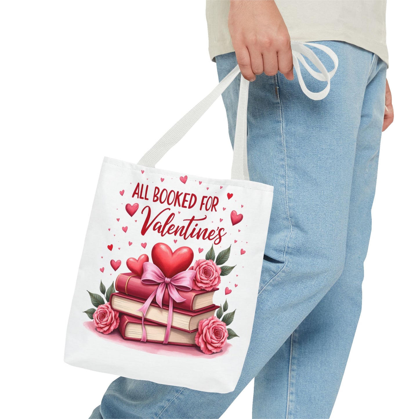 Valentine's Day Tote Bag - 'All Booked for Valentine's' with Floral Design