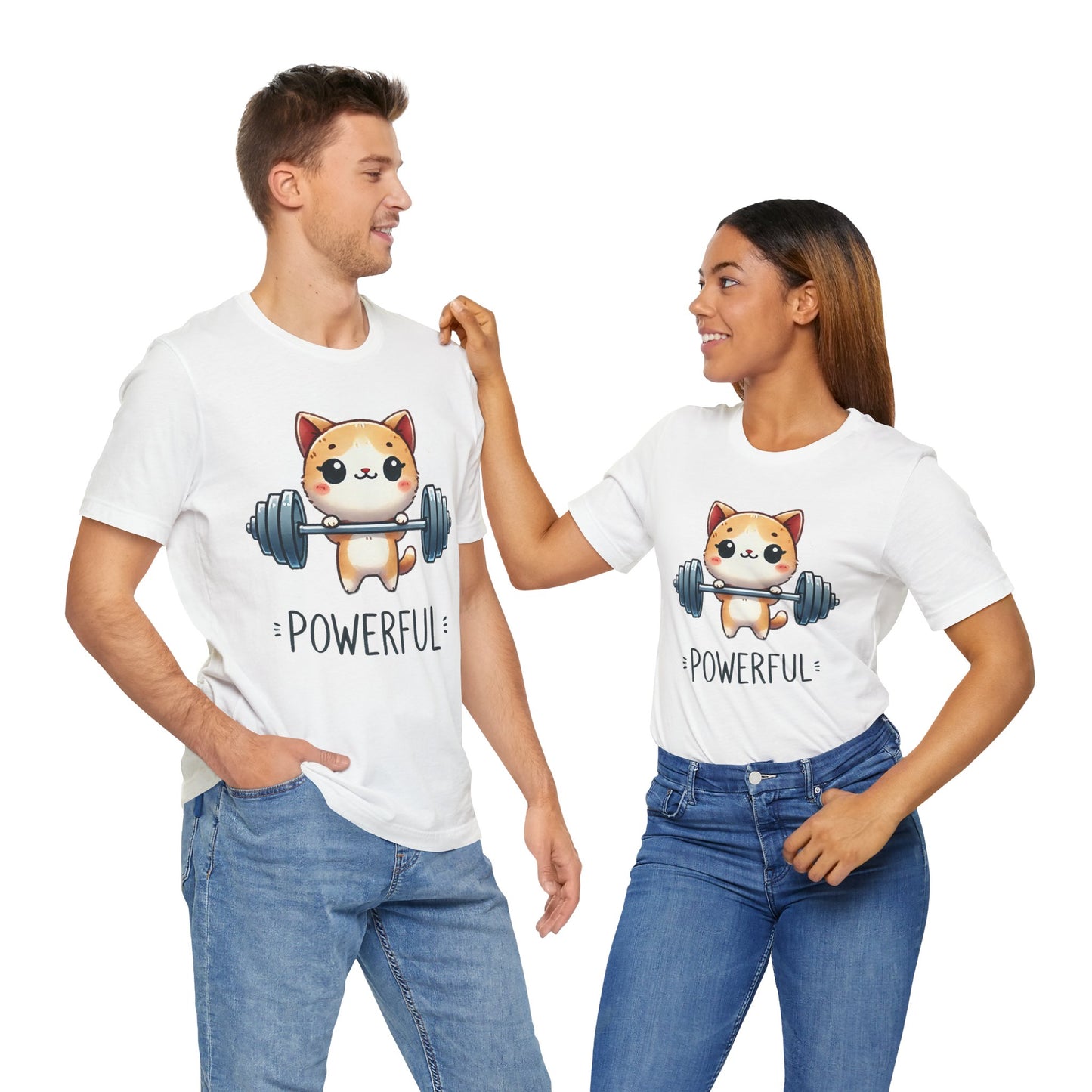 Cute Cat Lifting Weights T-Shirt | Powerful Unisex Jersey Tee