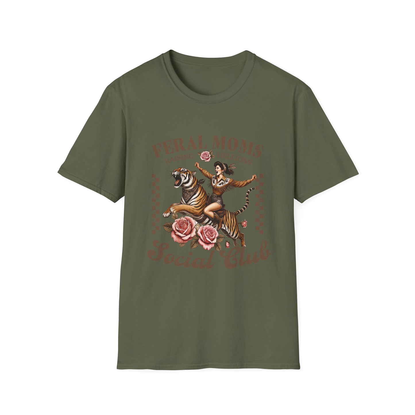 Feral Moms Social Club T‑Shirt — Raising Hellions Vintage Tattoo Floral Design