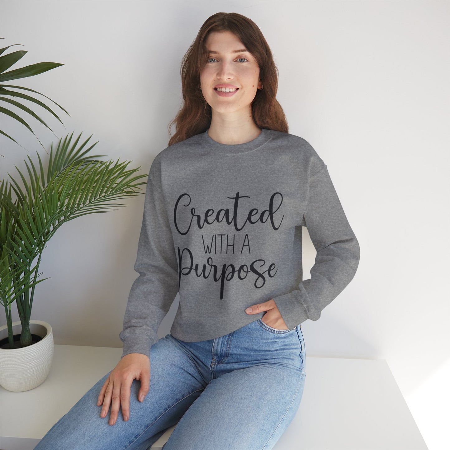 Created with a Purpose Crewneck Sweatshirt - Inspiring Unisex Heavy Blend Style for Everyday Wear
