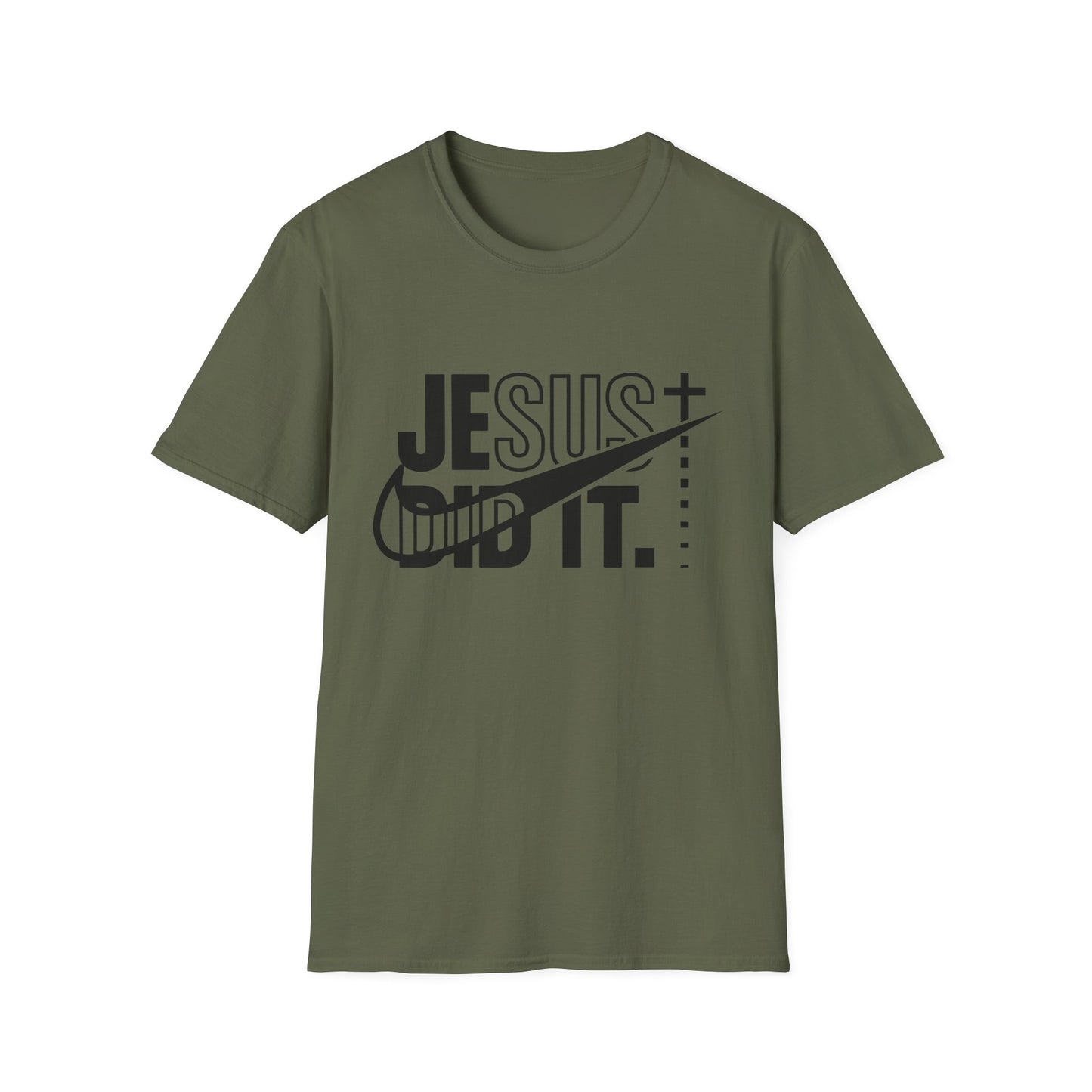 Jesus Did It T-Shirt — Christian Faith Graphic Tee (Jesus + Swoosh Design)