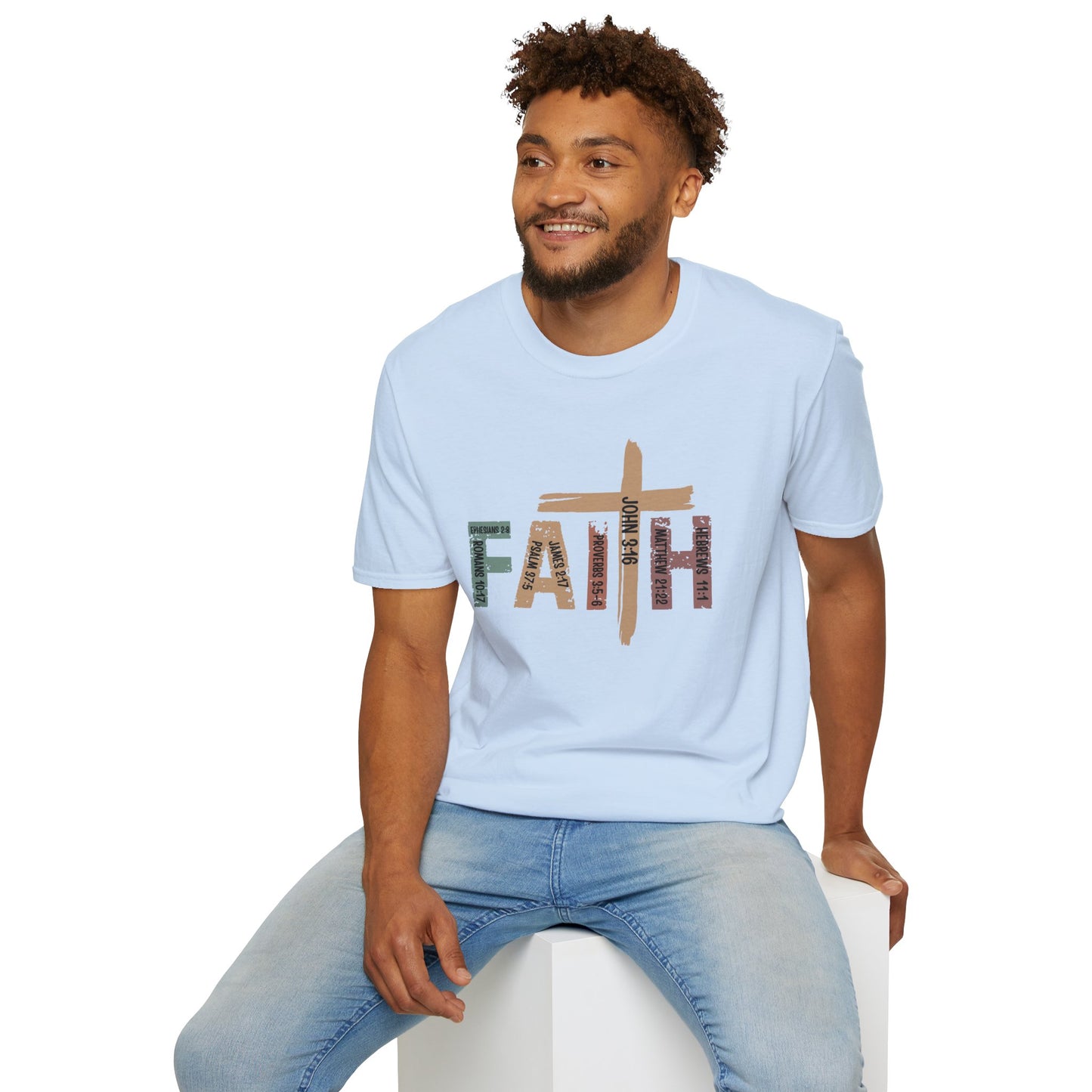 Faith Cross T-Shirt — Rustic Multicolor Christian Tee