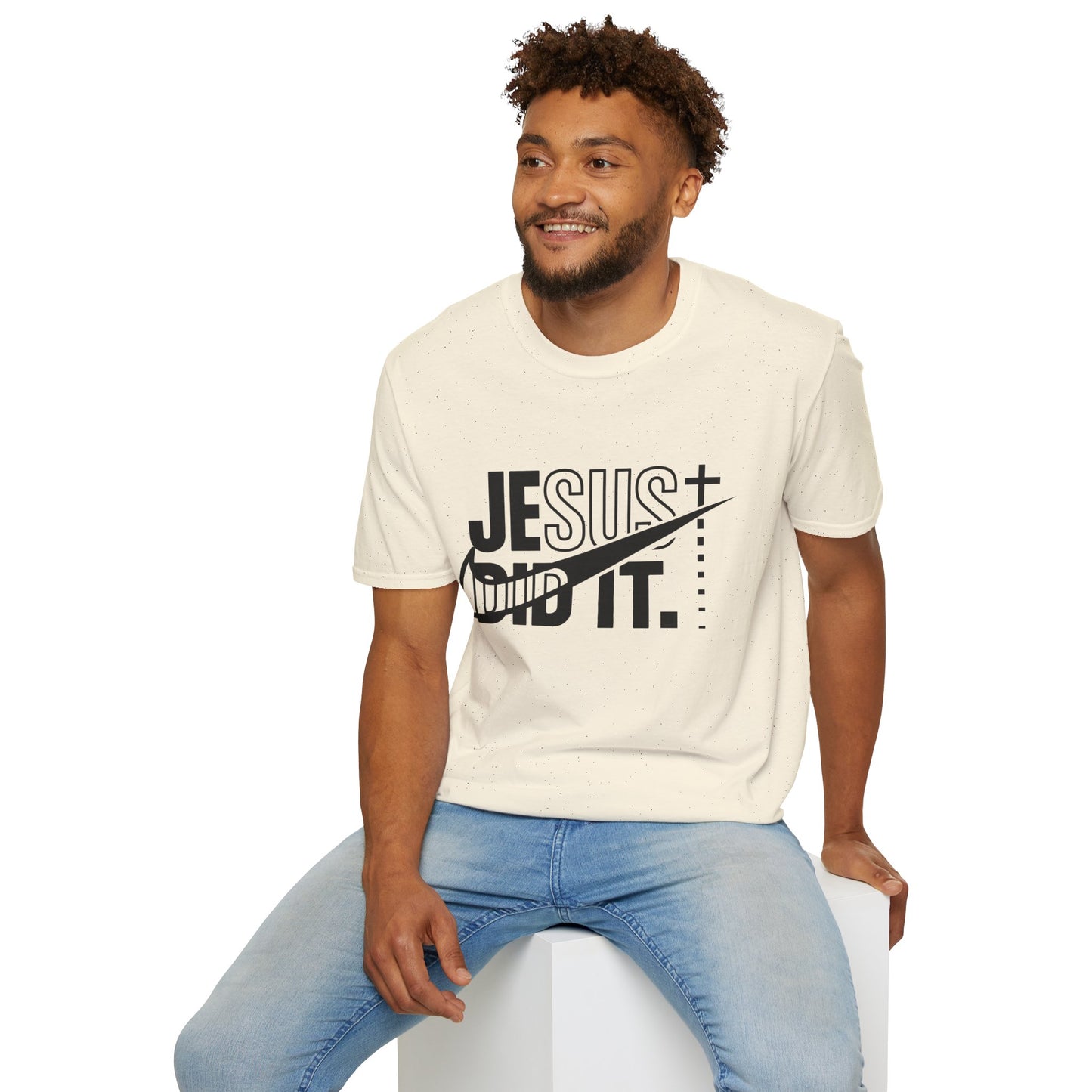 Jesus Did It T-Shirt — Christian Faith Graphic Tee (Jesus + Swoosh Design)
