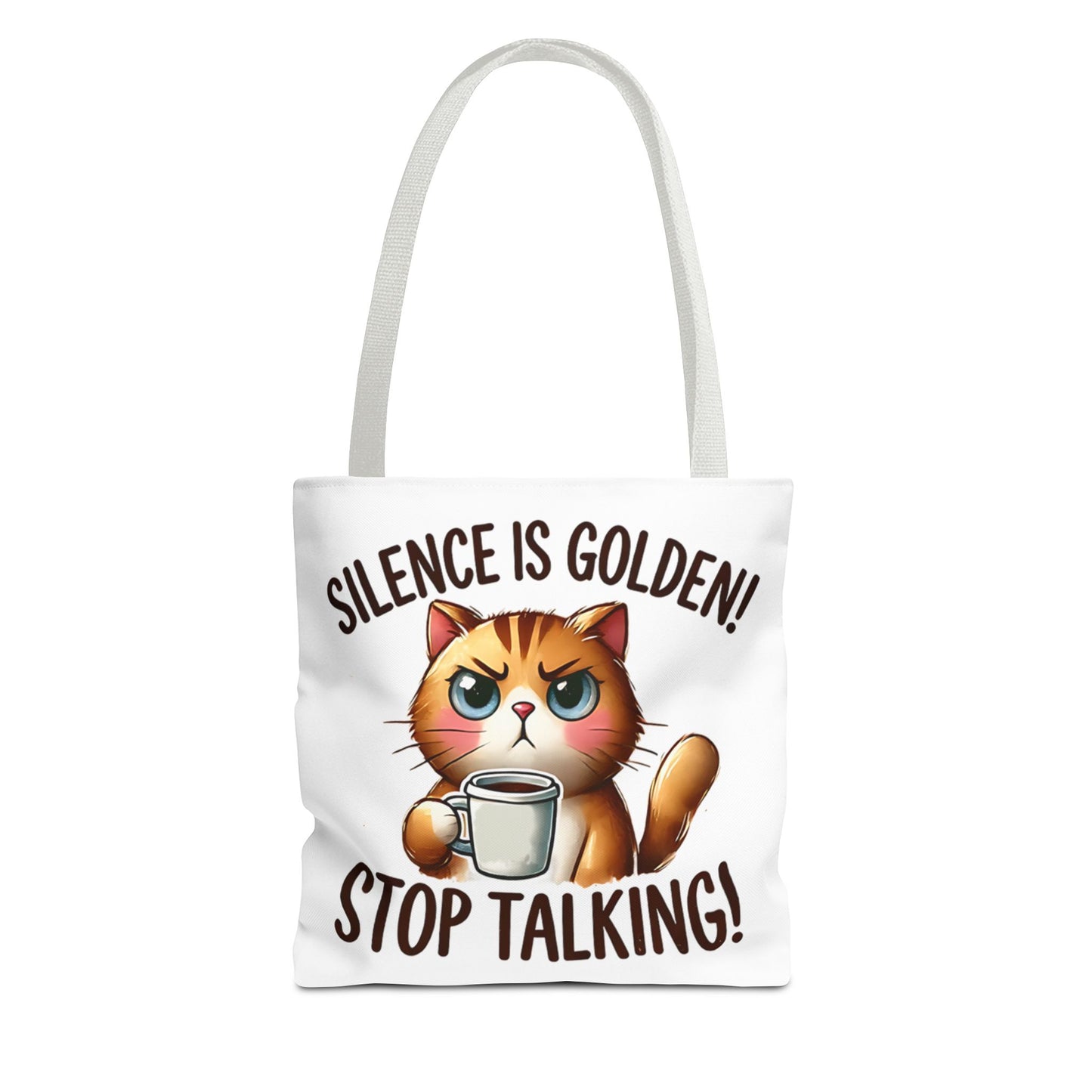 Silence is Golden Cat Tote Bag - Funny Coffee Lover's Gift