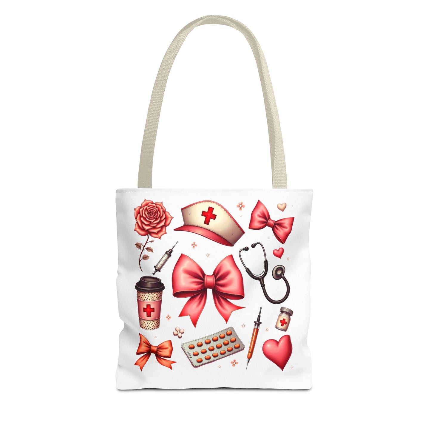 Nurse-Themed Tote Bag with Heart and Medical Designs