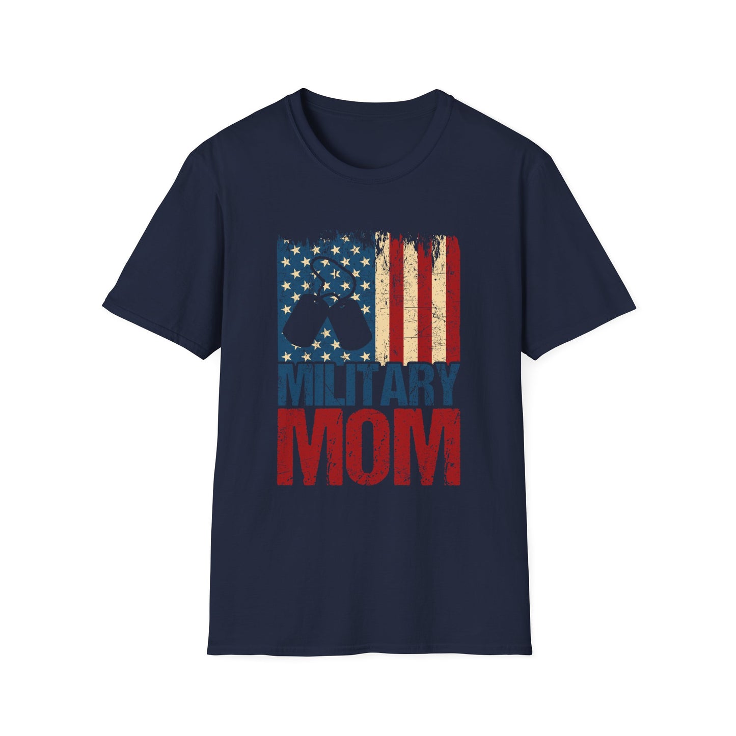 Military Mom T-Shirt – Distressed American Flag & Dog Tag Patriotic Tee